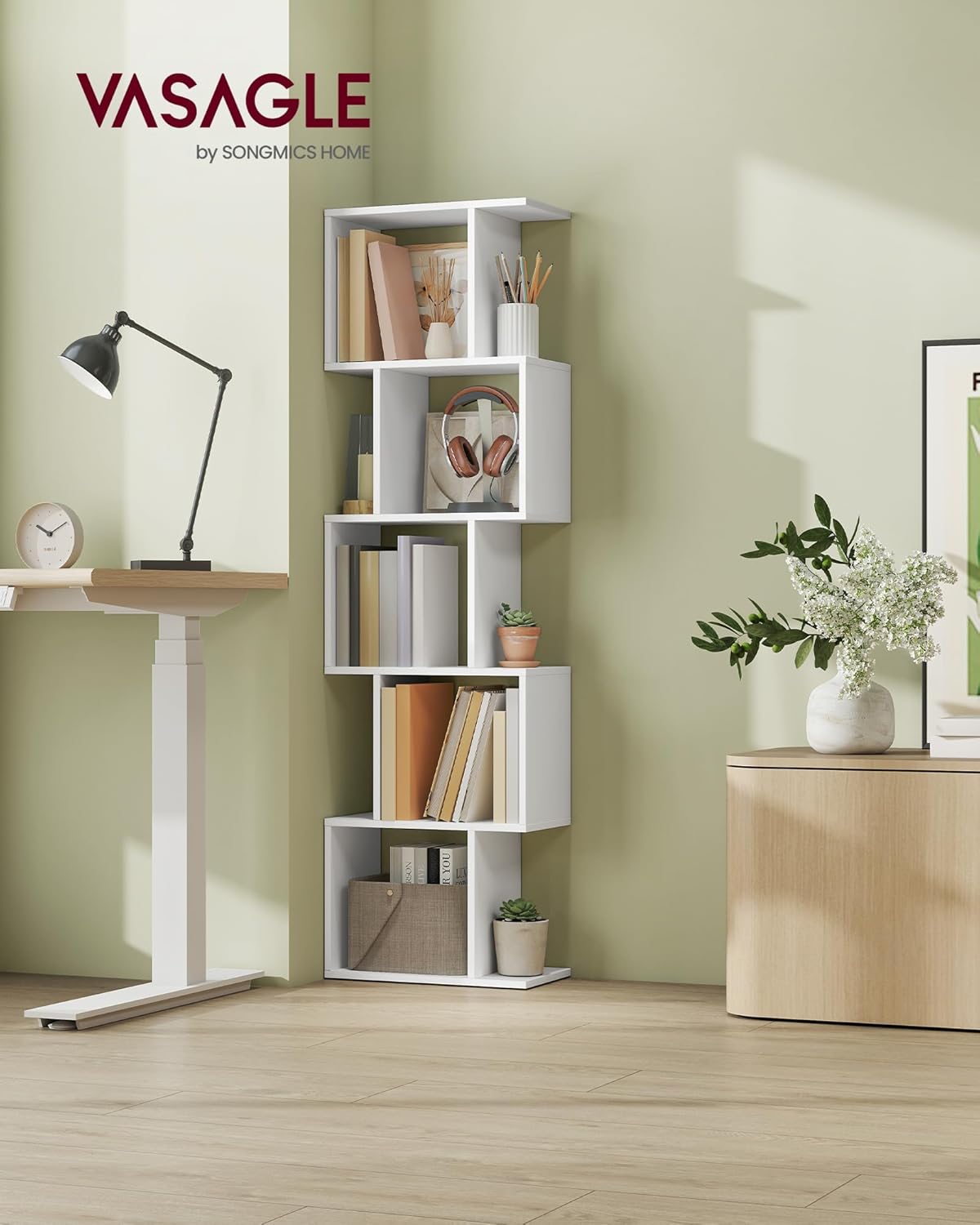 VASAGLE - étagère 5 niveaux, 24x40x159 cm, blanc, rangement LBC462W01