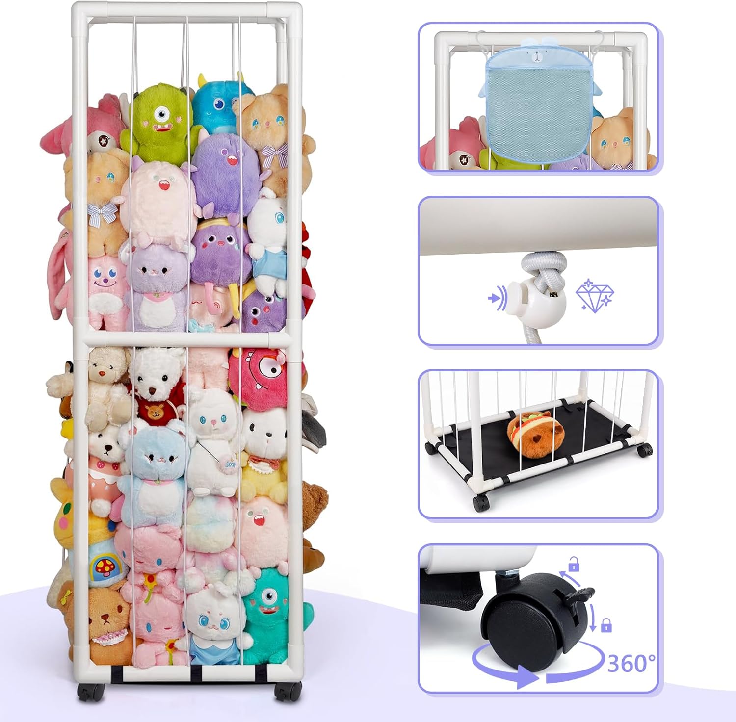 Rangement peluche - coffre à jouets roulettes grande capacité - adapté chambre et salon