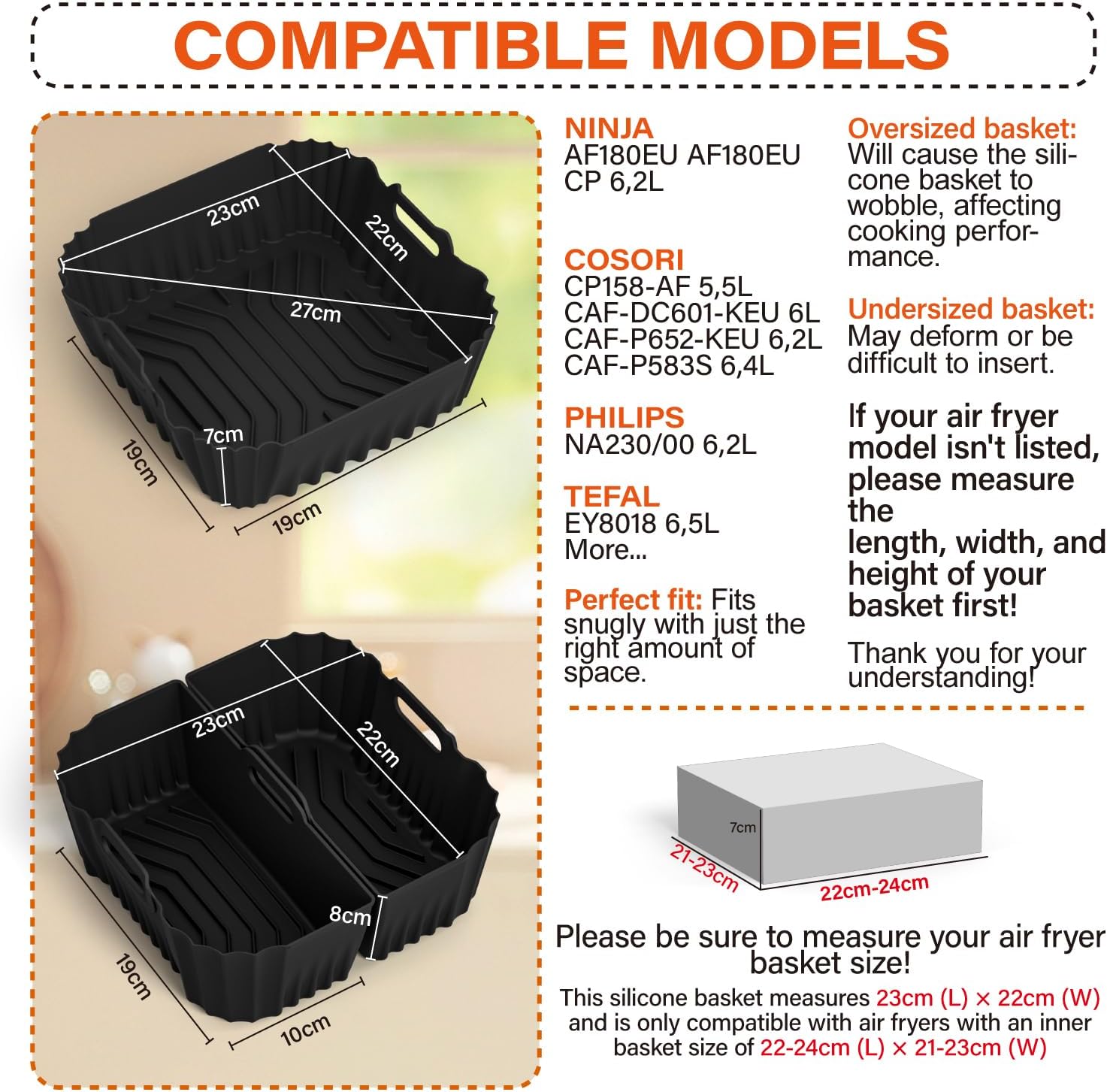 Moule en silicone airfryer 22x23cm réutilisable, lot 3, COSORI/PHILIPS/NINJA