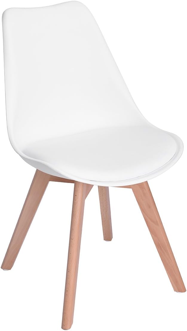 H.J WeDoo - Lot de 2 chaises scandinaves, bois hêtre, assise rembourrée, style nordique, blanc