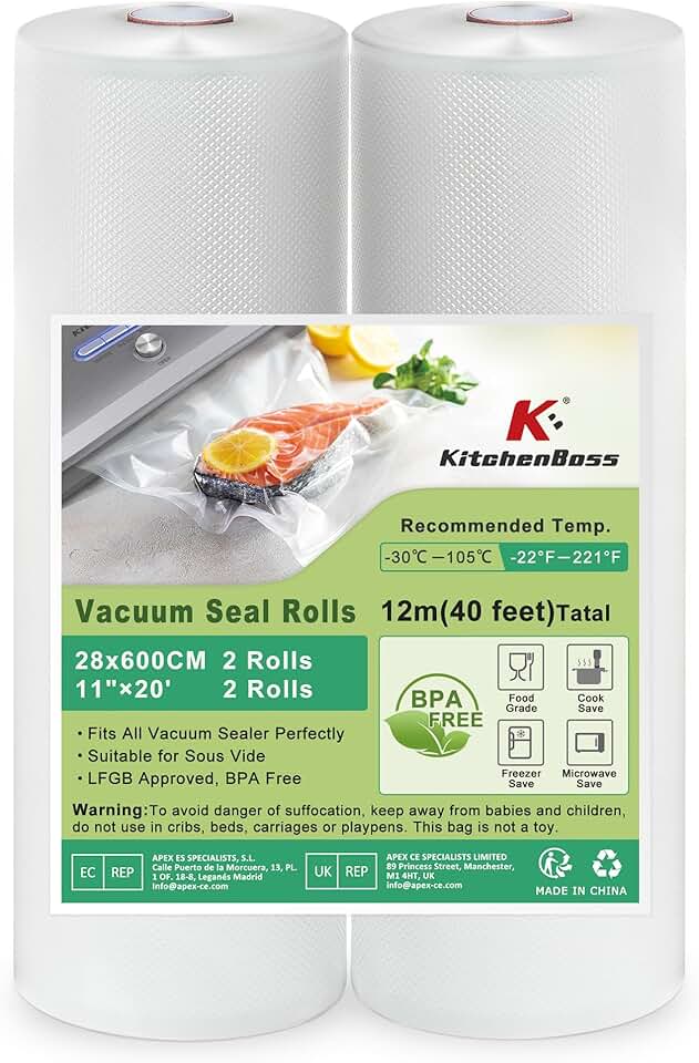 KitchenBoss - rouleaux sacs sous vide 28x600cm - sans BPA, compatibles mise sous vide