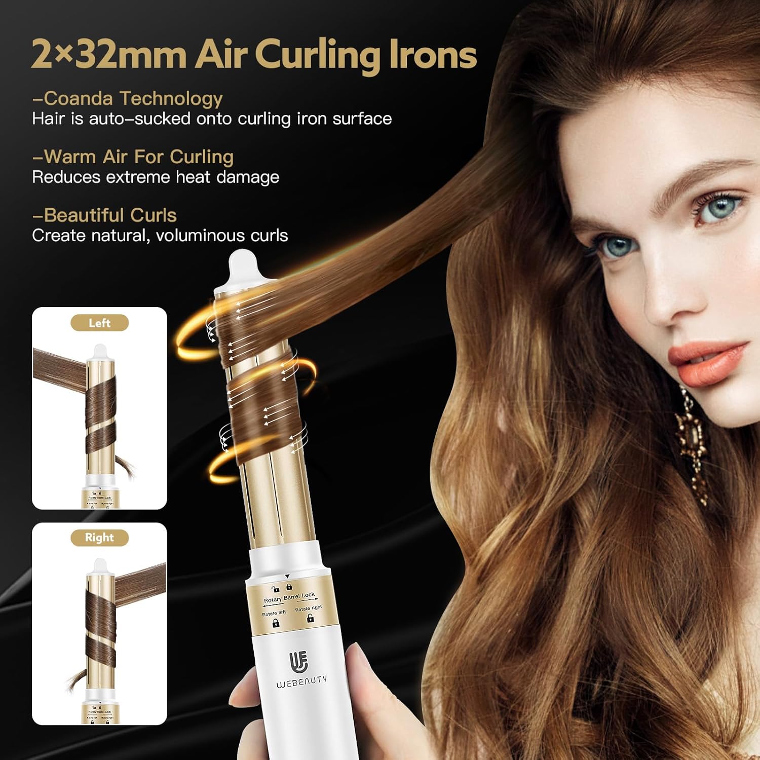 webeauty - Air Styler 6 en 1 - 110,000TR/MIN, 30M/S, ions négatifs, brosse, boucleur