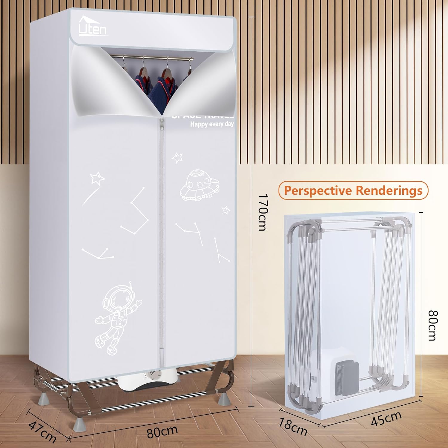 Séchoir électrique pliable - 1500W, 15kg, sac rangement, gris