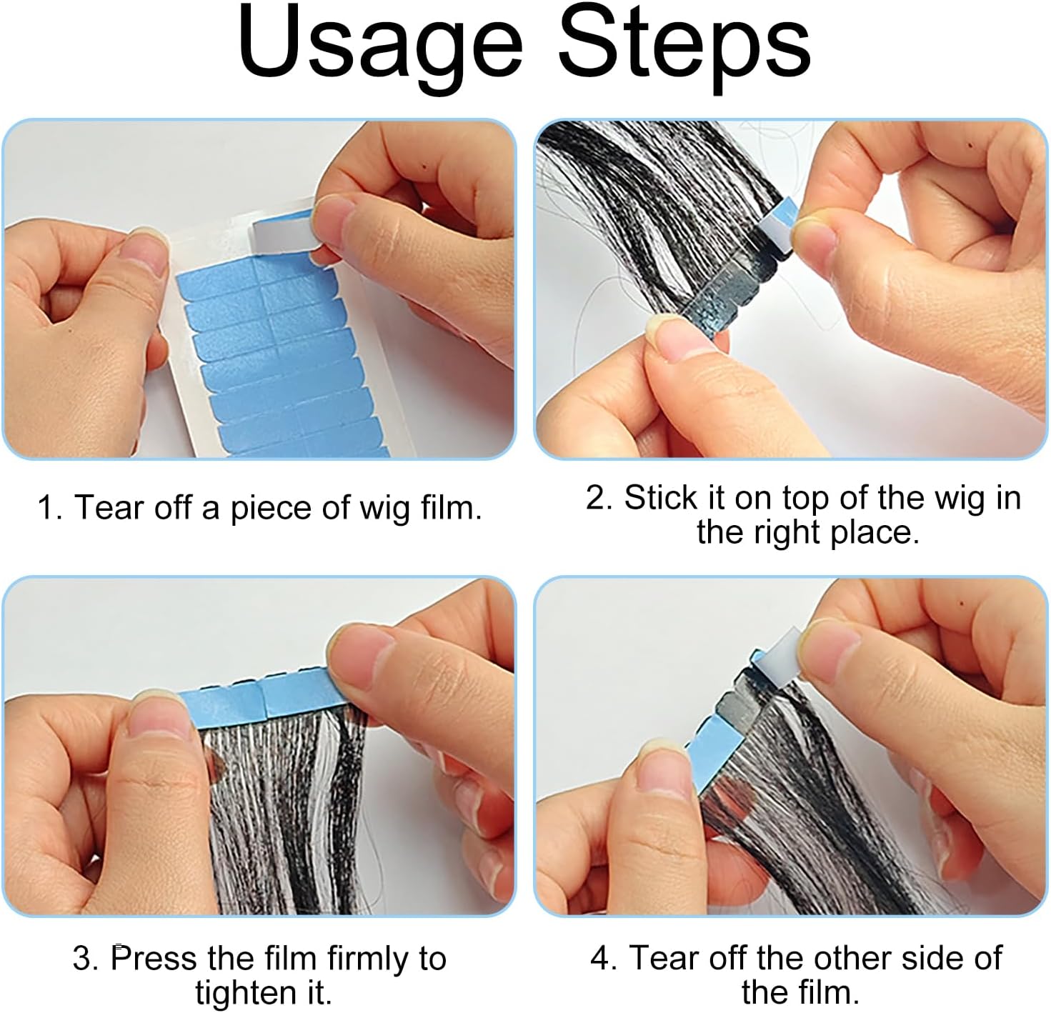 Bande adhésive extension cheveux - lot 240 - 4x0,8cm, double face, bleu