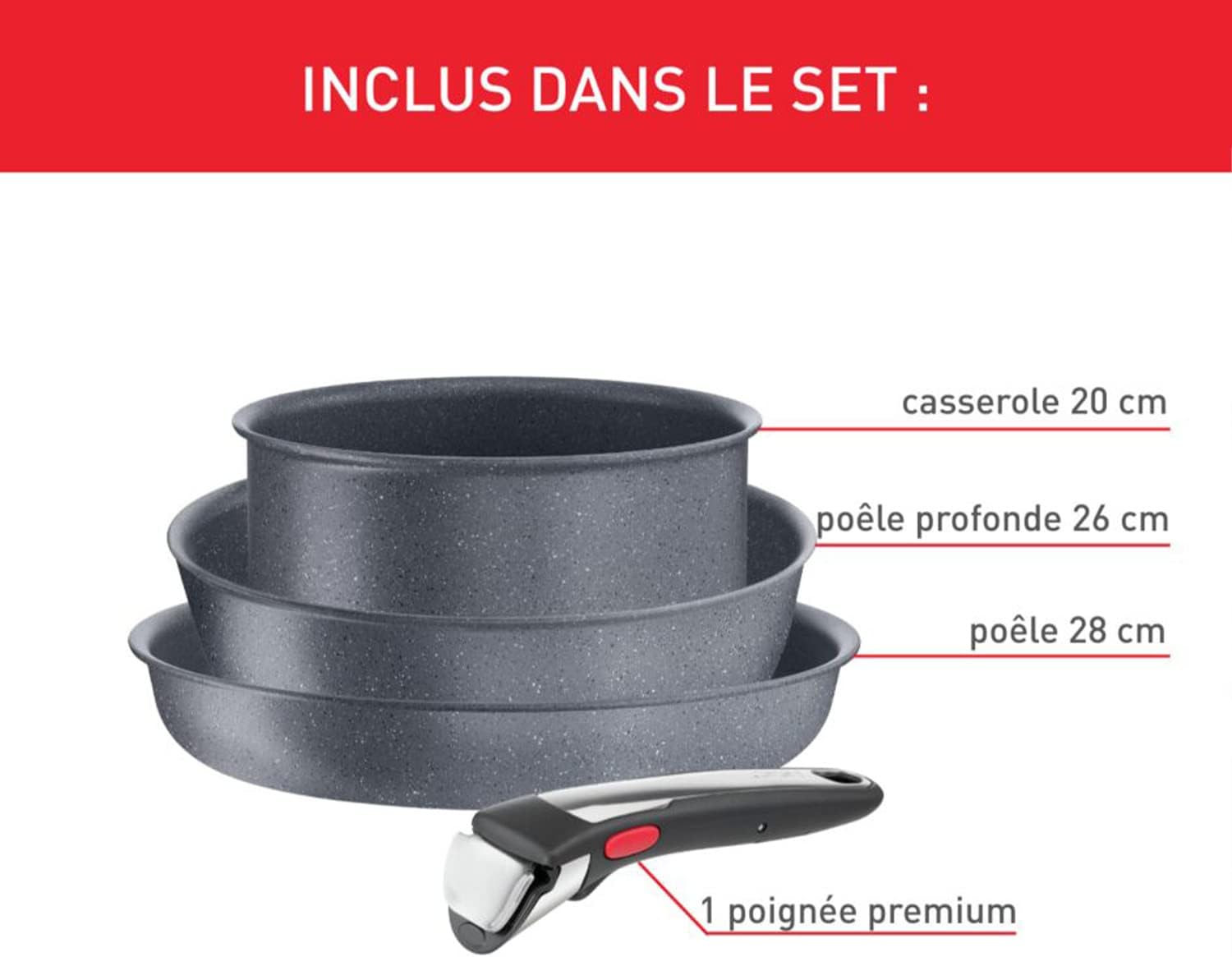 Tefal - Ingenio Natural On - 2 poêles, 1 casserole, poignée amovible, induction, antiadhésif, empilable, L7669402