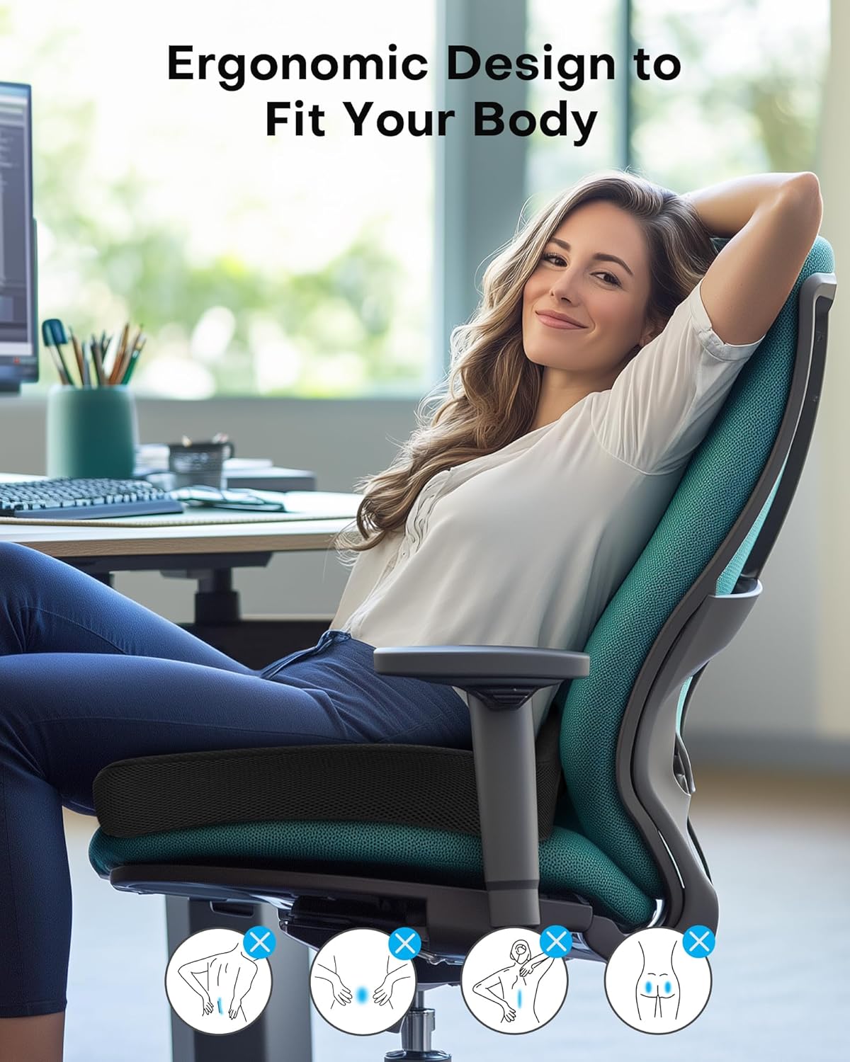 Feagar - Coussin Coccyx Série XXL - 51x46x12 cm - Mémoire de forme, ergonomique