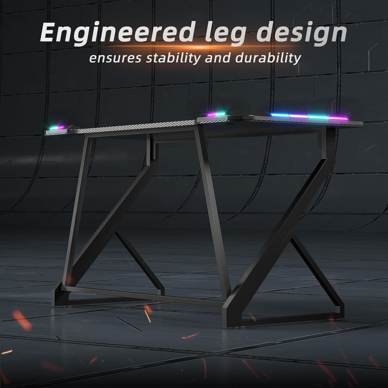 BEXEVUE - Armor - 120x50 cm - bureau gaming LED RGB, cadre Z, crochet casque