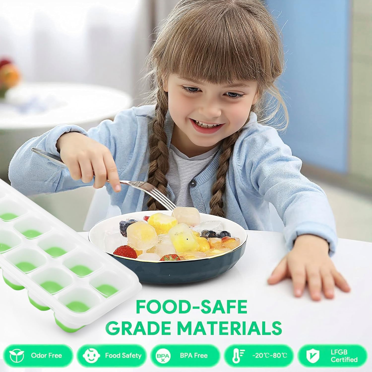 Bacs à glaçons silicone - 4 pièces - empilables, sans BPA, couvercle