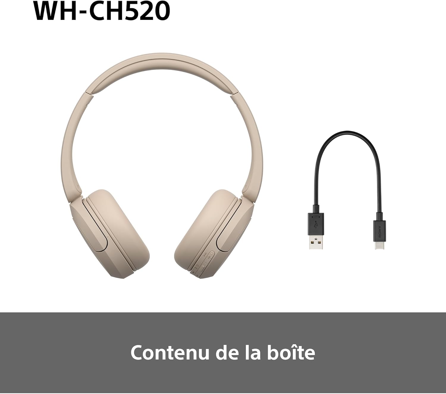 Sony - WH-CH520 série - casque sans fil, Bluetooth, 50h autonomie, beige