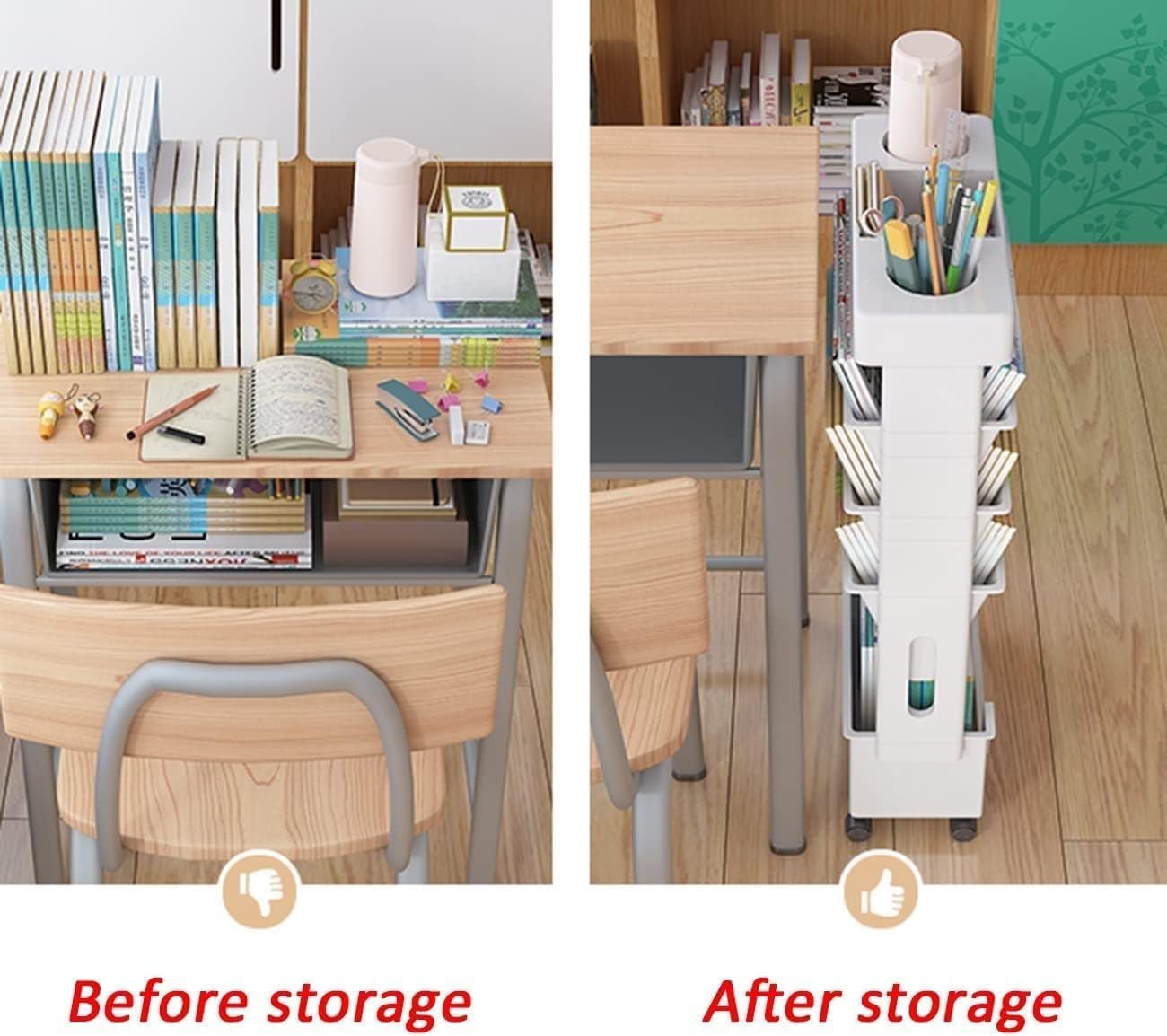 Étagère de bureau mobile - 5 niveaux - avec roulettes, rangement étroit, organisateur porte-revues, pour maison/cuisine/