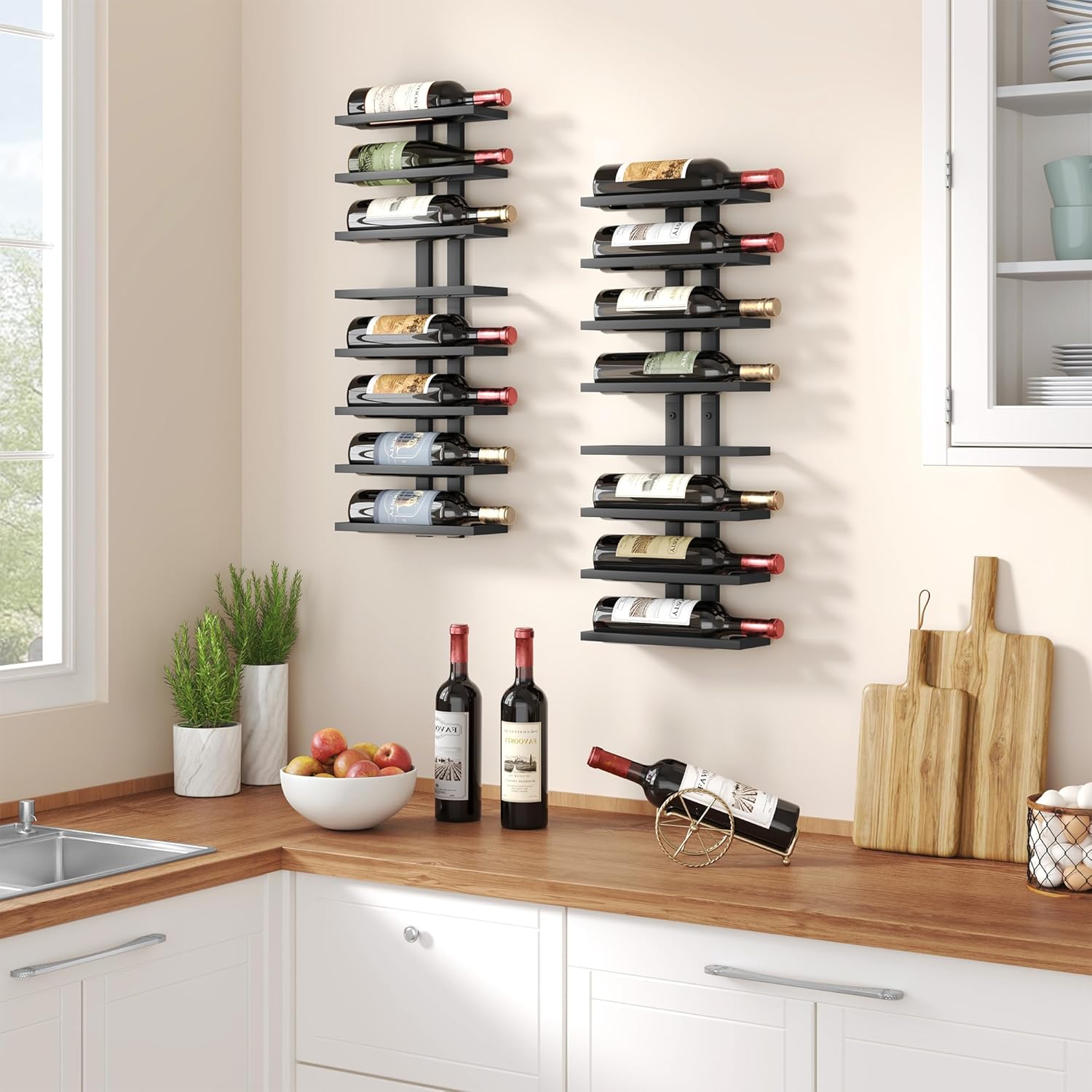 FAVOOSTY - étagères murales 8 niveaux - métal noir, lot de 2, rangement bouteilles