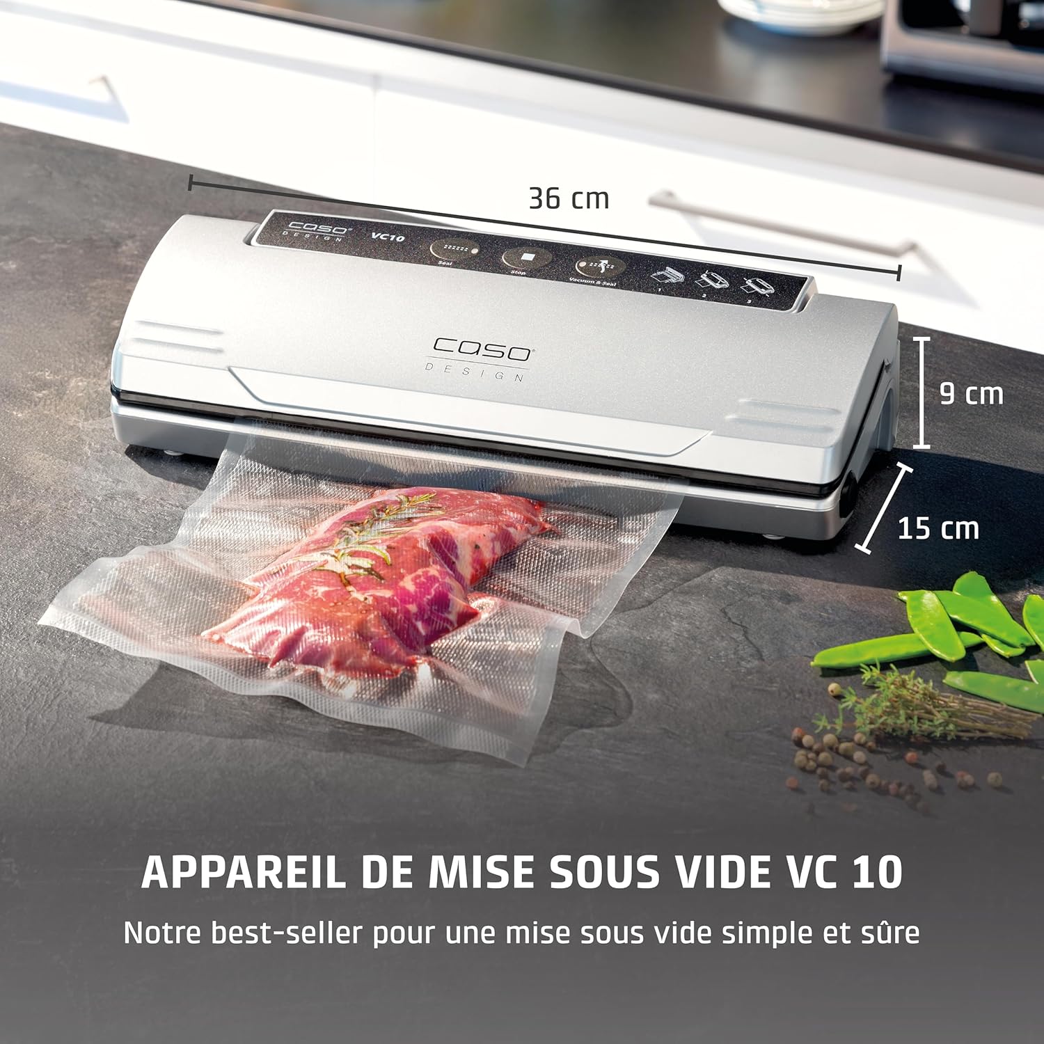 CASO - VC 10 - 30 cm - mise sous vide, argenté, longue conservation