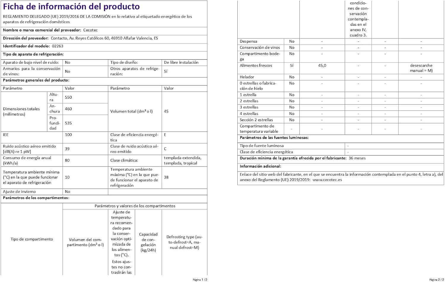 Cecotec - Bolero CoolMarket TT Origin 45 - 45L, 55x44,7cm - mini frigo rétro, classe E, bac à glaçons