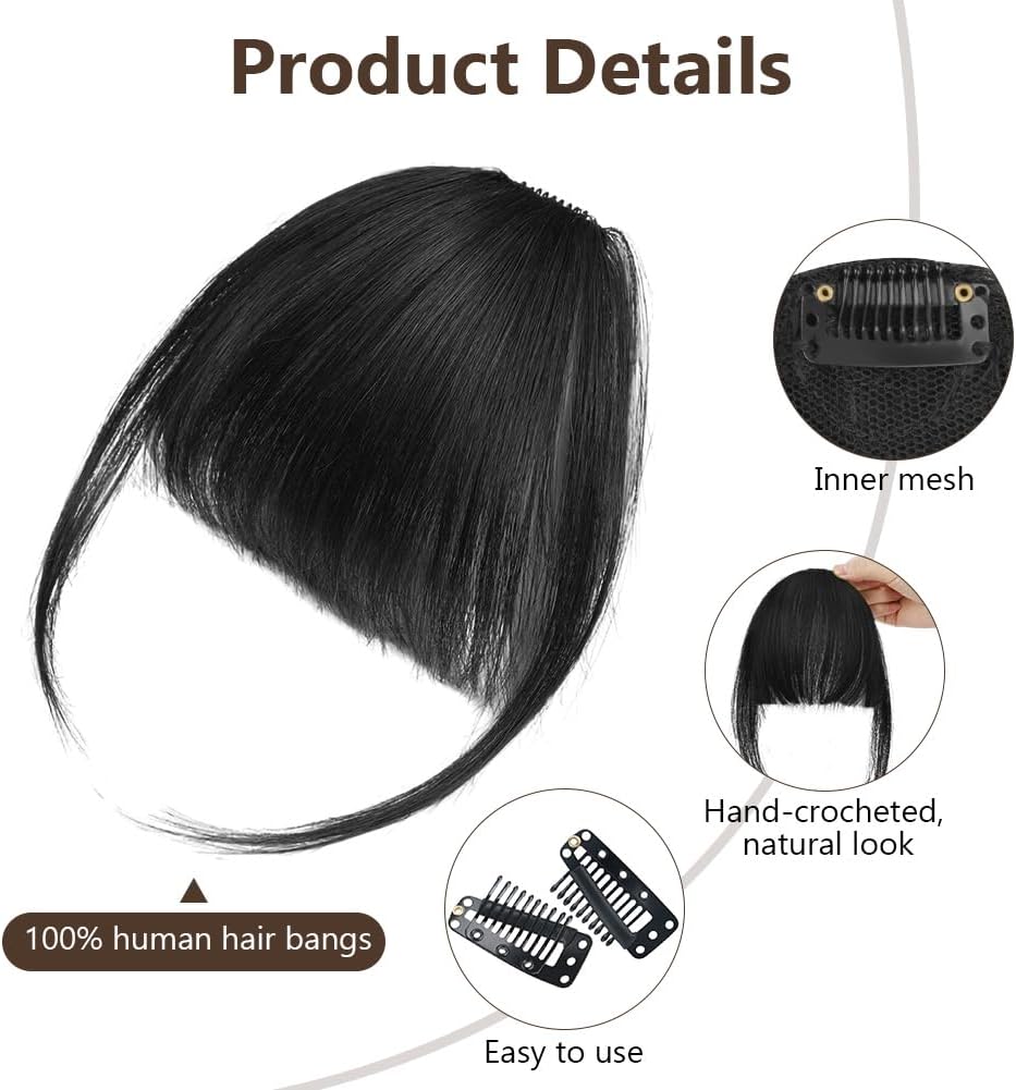 LOPHE - Frange à Clip - cheveux naturels noirs, air bangs, pour femme