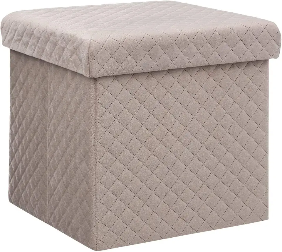 Five - pouf coffre velours beige lin 31x31 cm - assise et rangement