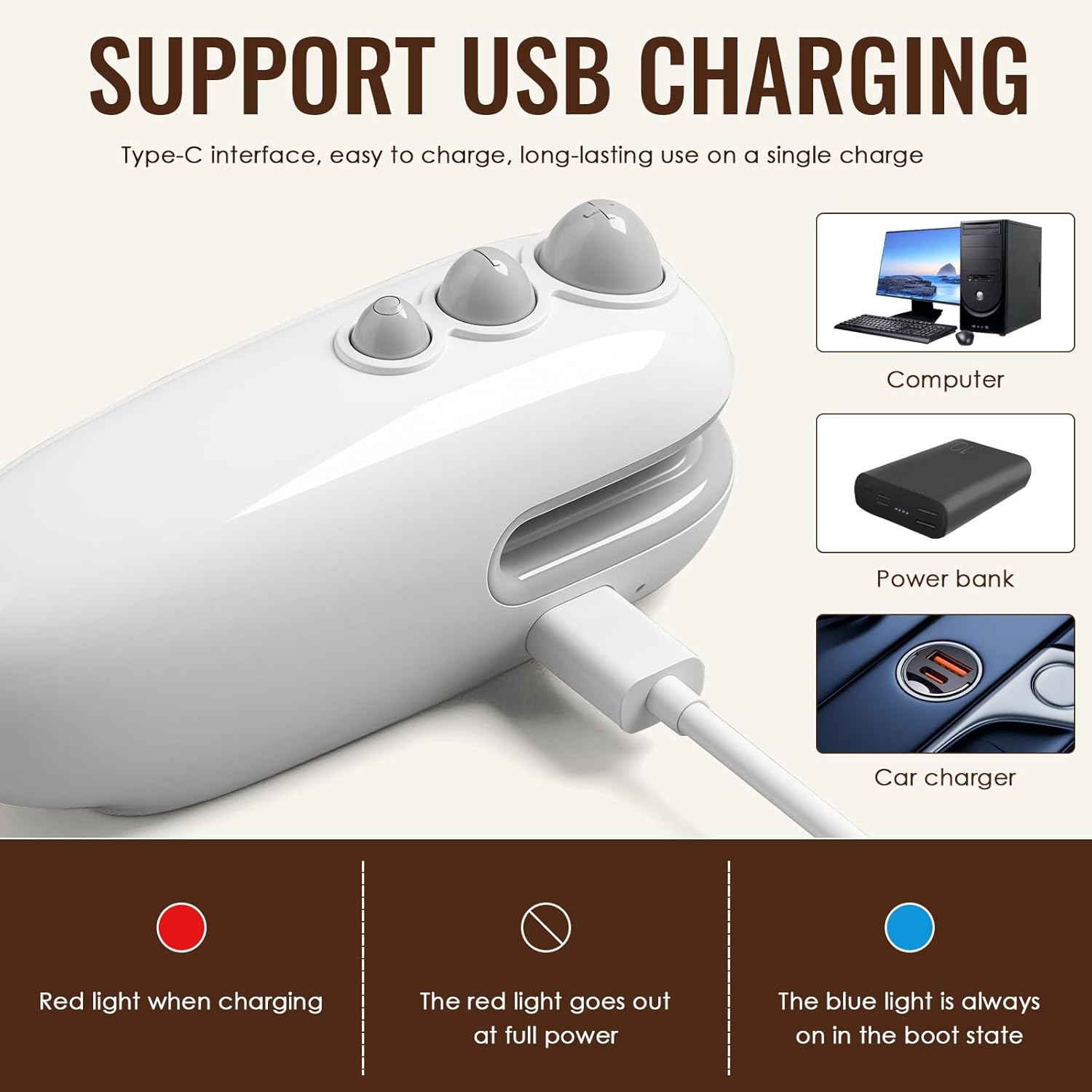 Mini Scelleur portable 2 en 1, USB, thermique, cutter intégré, blanc