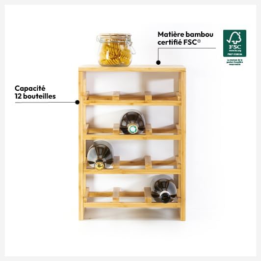 5five - Linha - 35x24x47 cm - étagère à bouteilles bambou 12 places