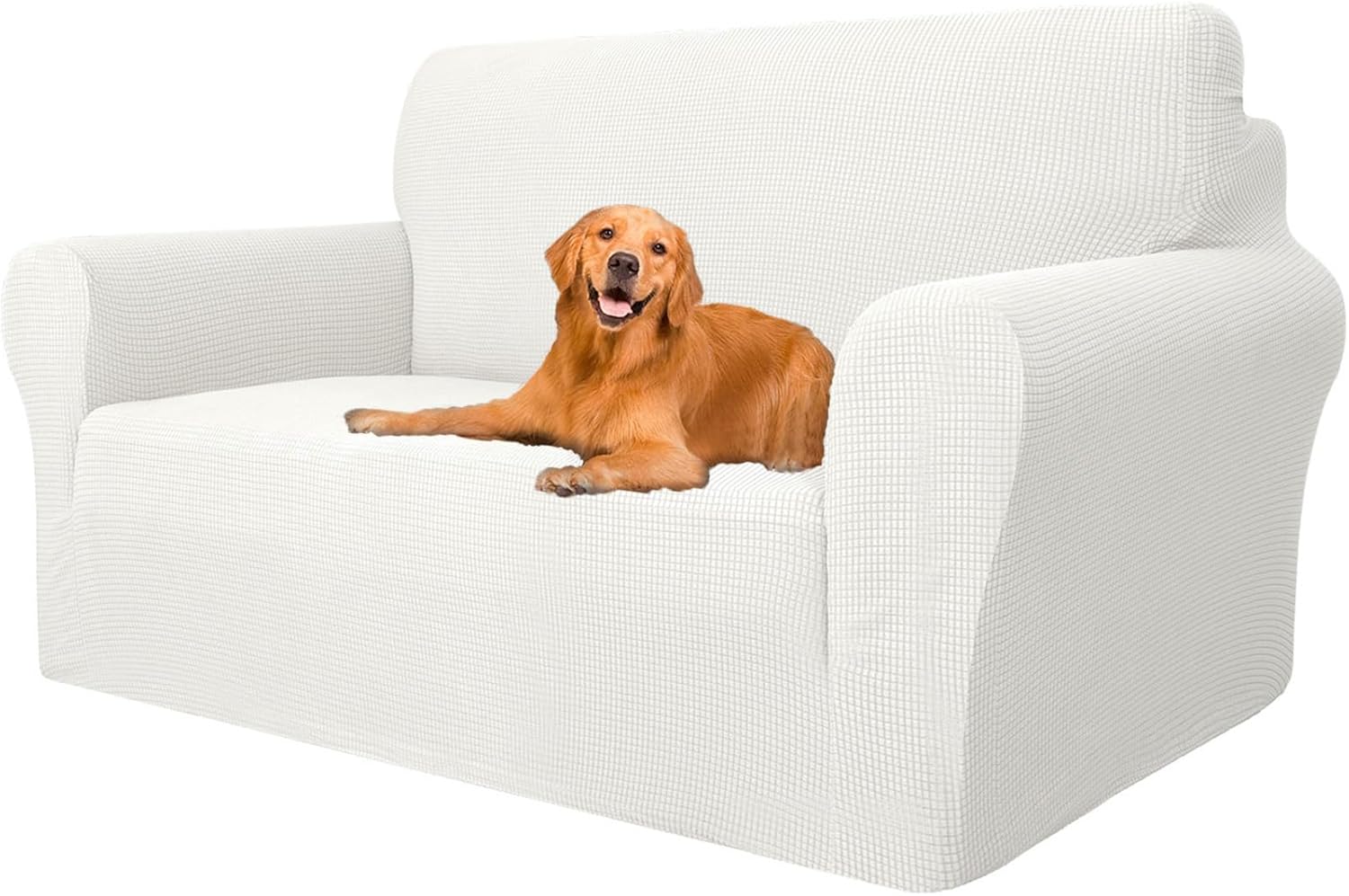 Housse canapé 2 places - extensible, lavable, antidérapante, blanc