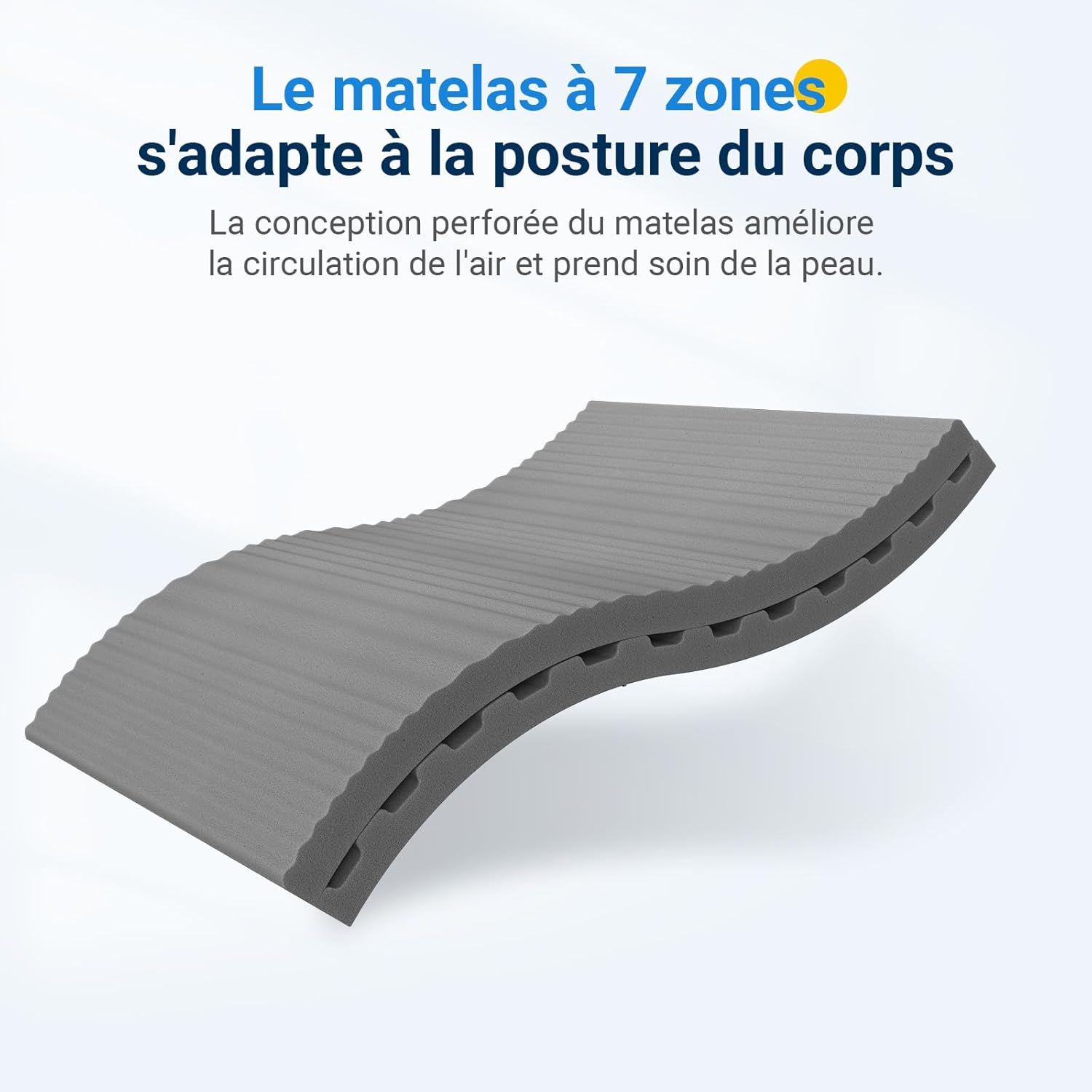 Avenco - matelas mousse fibre bambou 80x190 - 7 zones, H3 H4, 18 cm, housse amovible