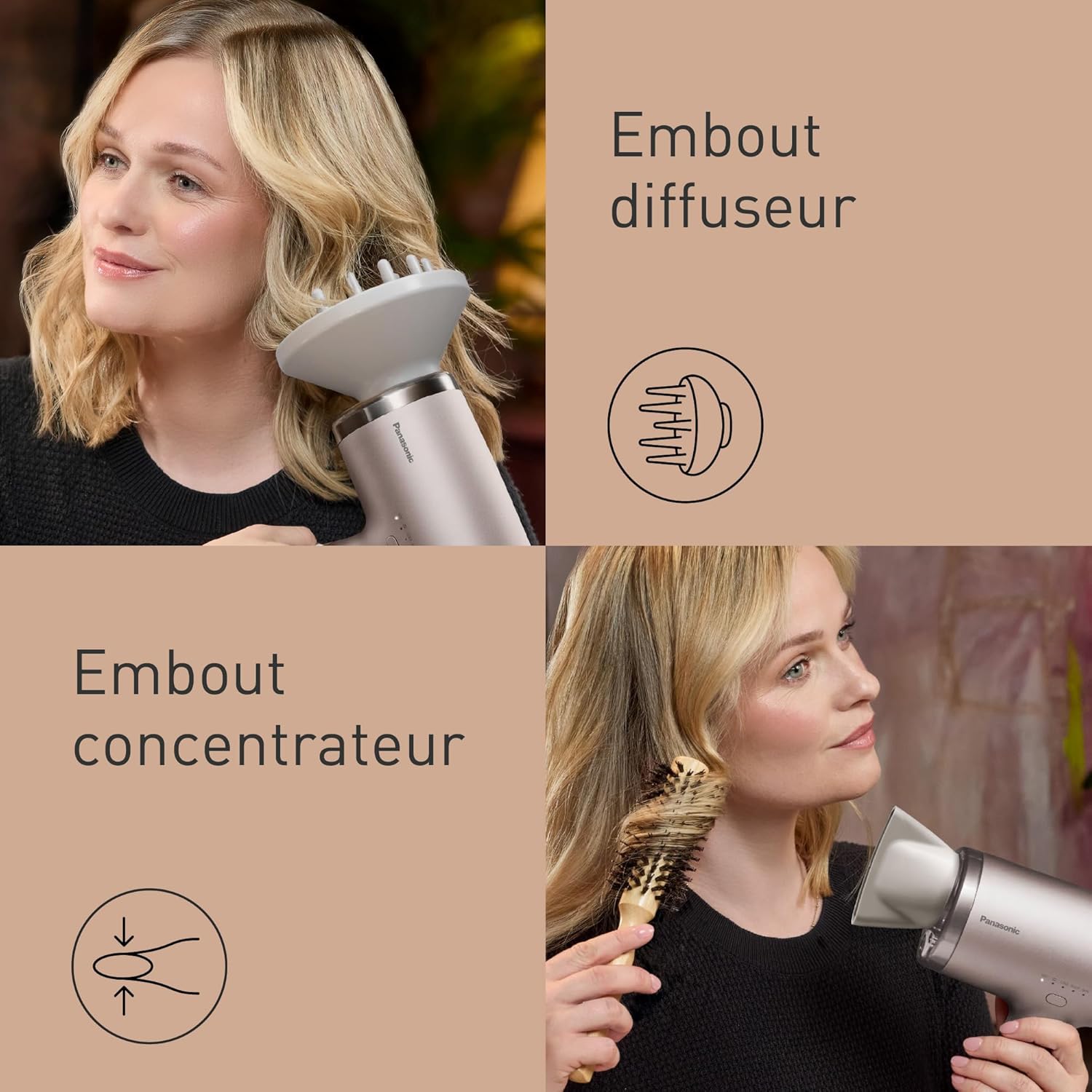 Panasonic - Sèche-cheveux Nanoe & Ions, 1600W, modes soin, EH-NA9N-E825