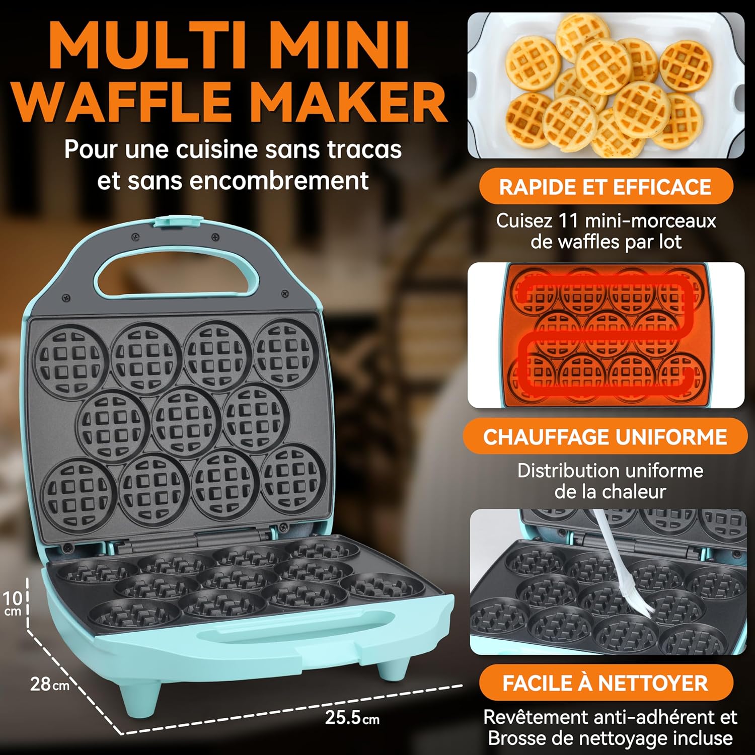 Baker's Friend - Mini gaufrier rond 11x5,5 cm - petit déjeuner, brunch, prise UE