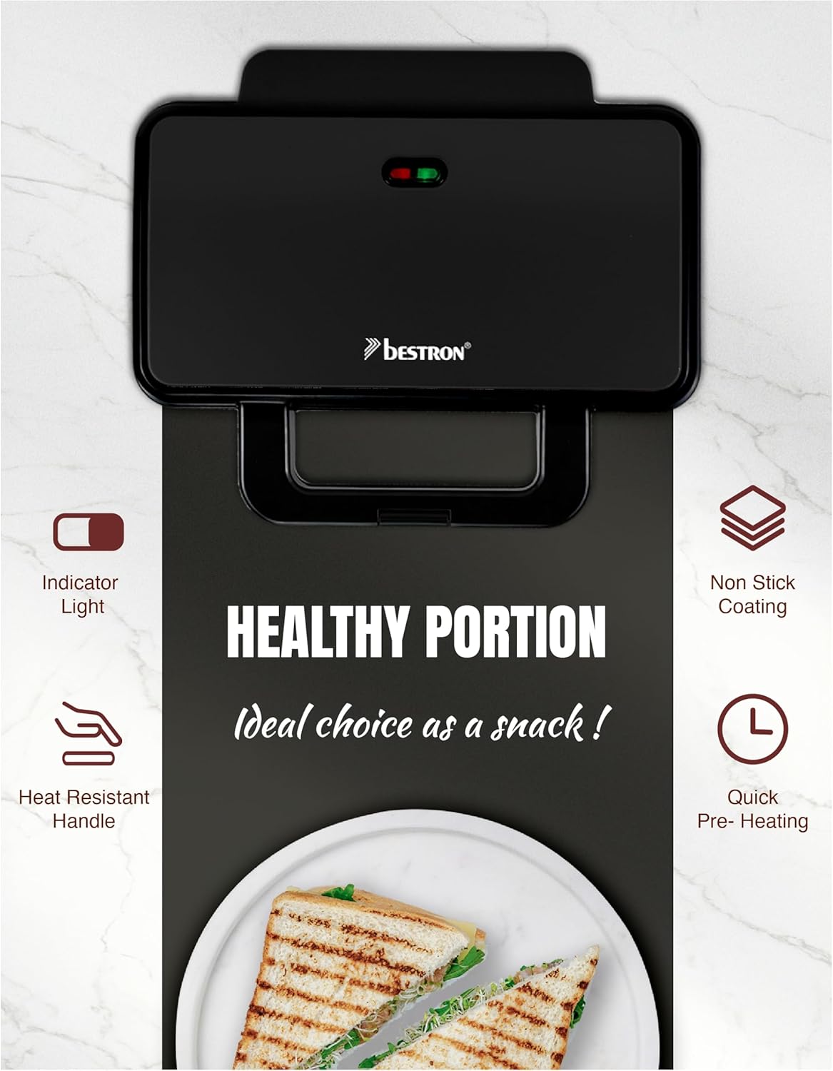 Bestron - appareil croque monsieur XL - noir - 2 sandwiches, température auto