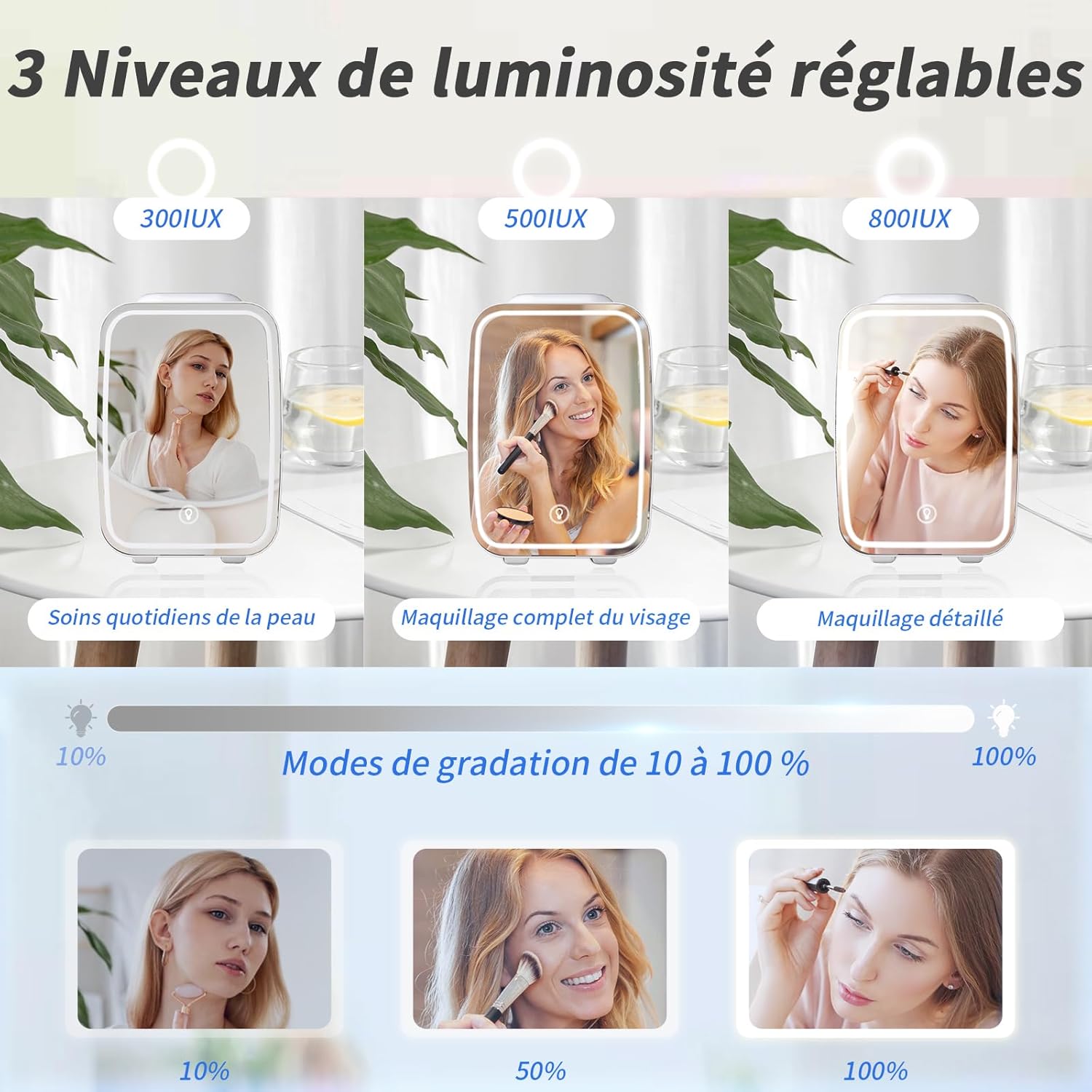 YASHE - Mini frigo chambre 4L, miroir LED, chauffe/refroidit, portable