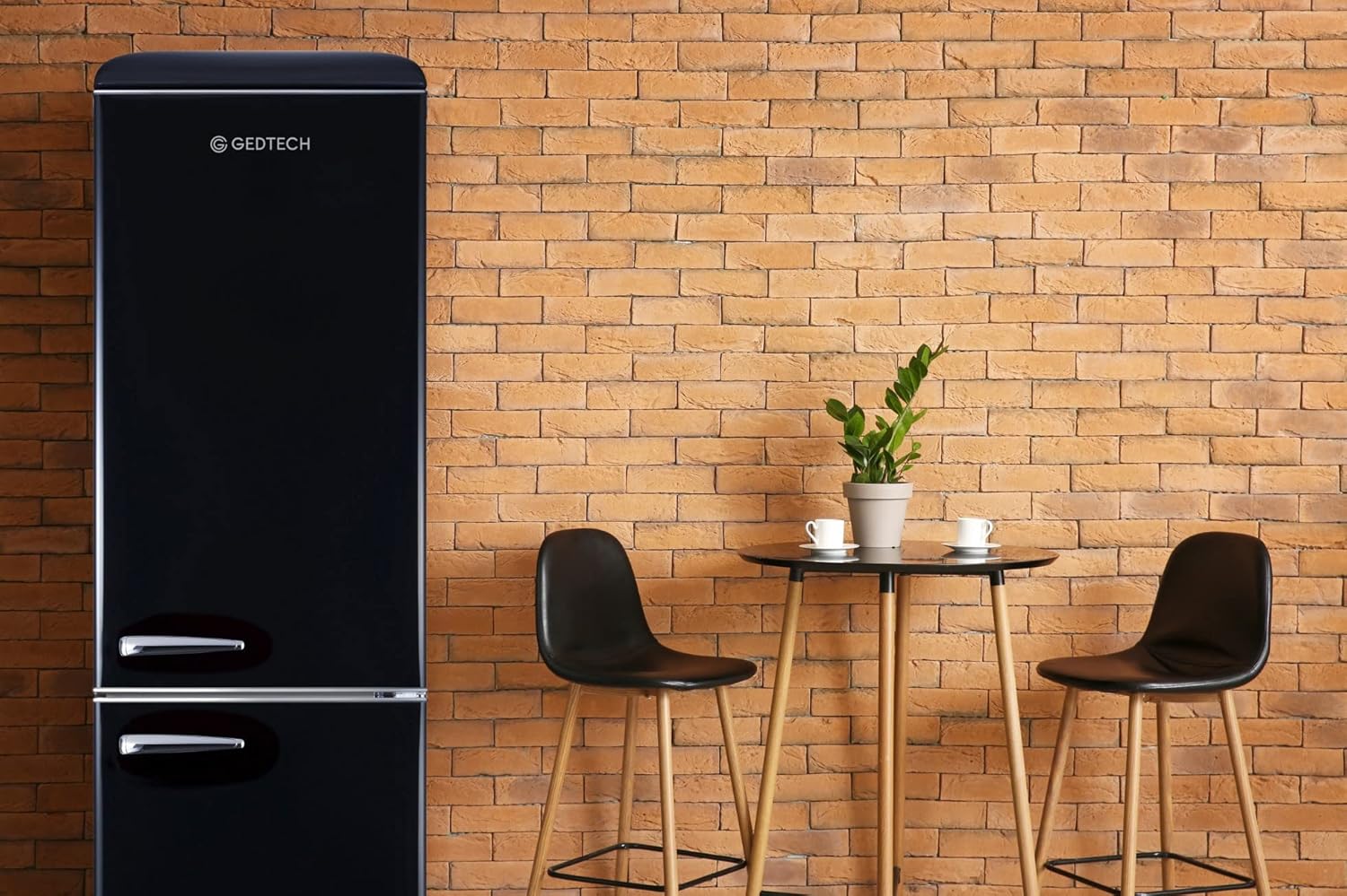 GEDTECH - réfrigérateur combiné vintage - 310L - noir, classe E, GCBV310BL