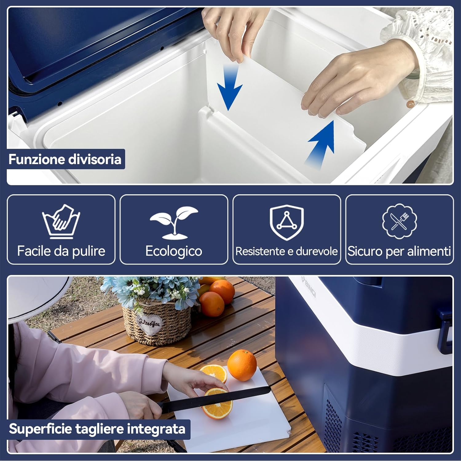 BINGI - glacière électrique 38L - jusqu’à -18°C, multi-voltage, portable