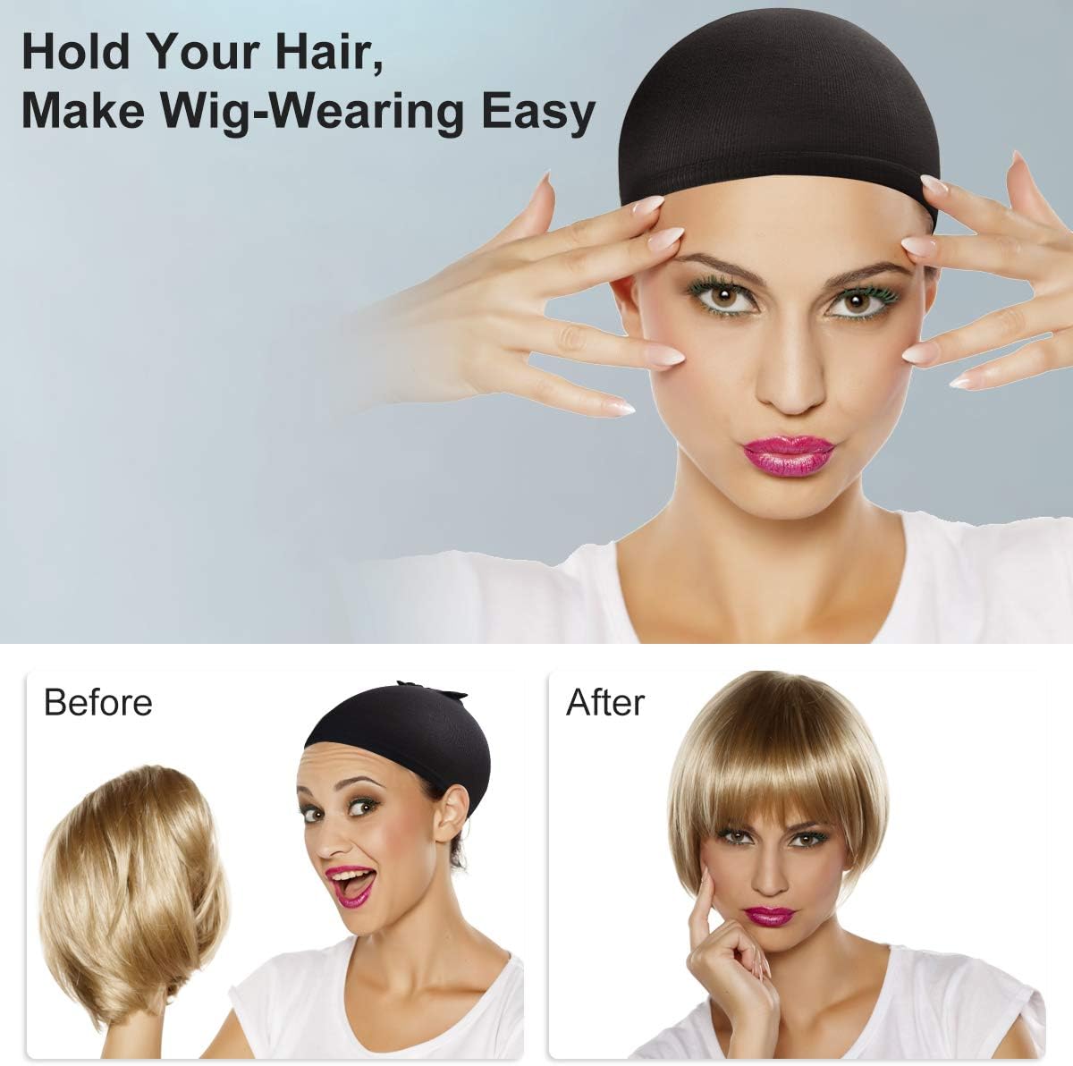 URAQT - bonnet perruque nylon - 4pcs - unisexe, nude & noir, filets pour perruque