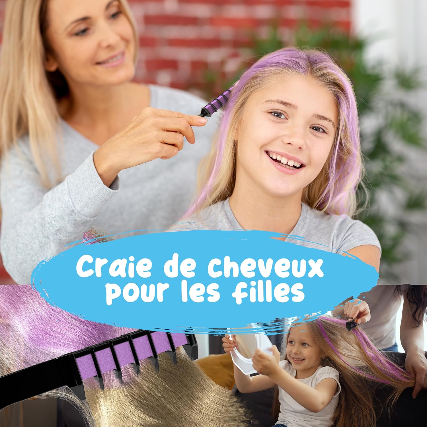 Magicat - Peigne à craie Magicat 20 - 10 couleurs lavables, élastiques cheveux, idéal enfants