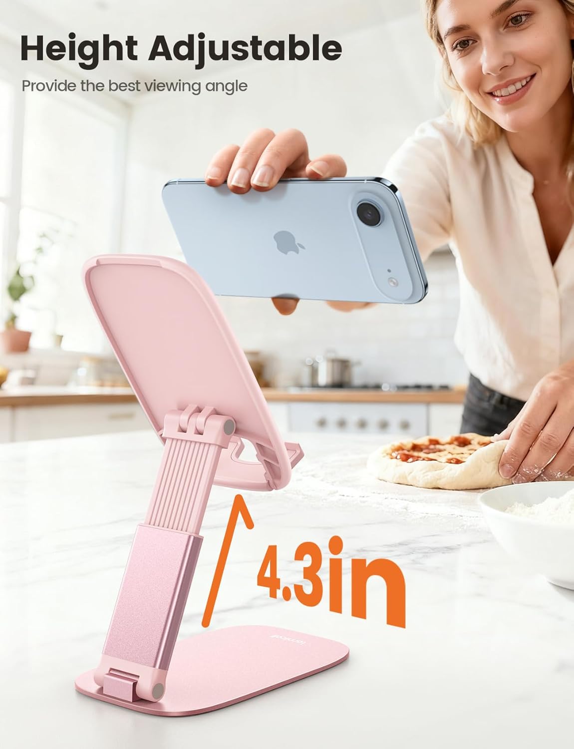 Lamicall - support téléphone pliable - 15mm - base métal, hauteur et angle réglables, compatible smartphones