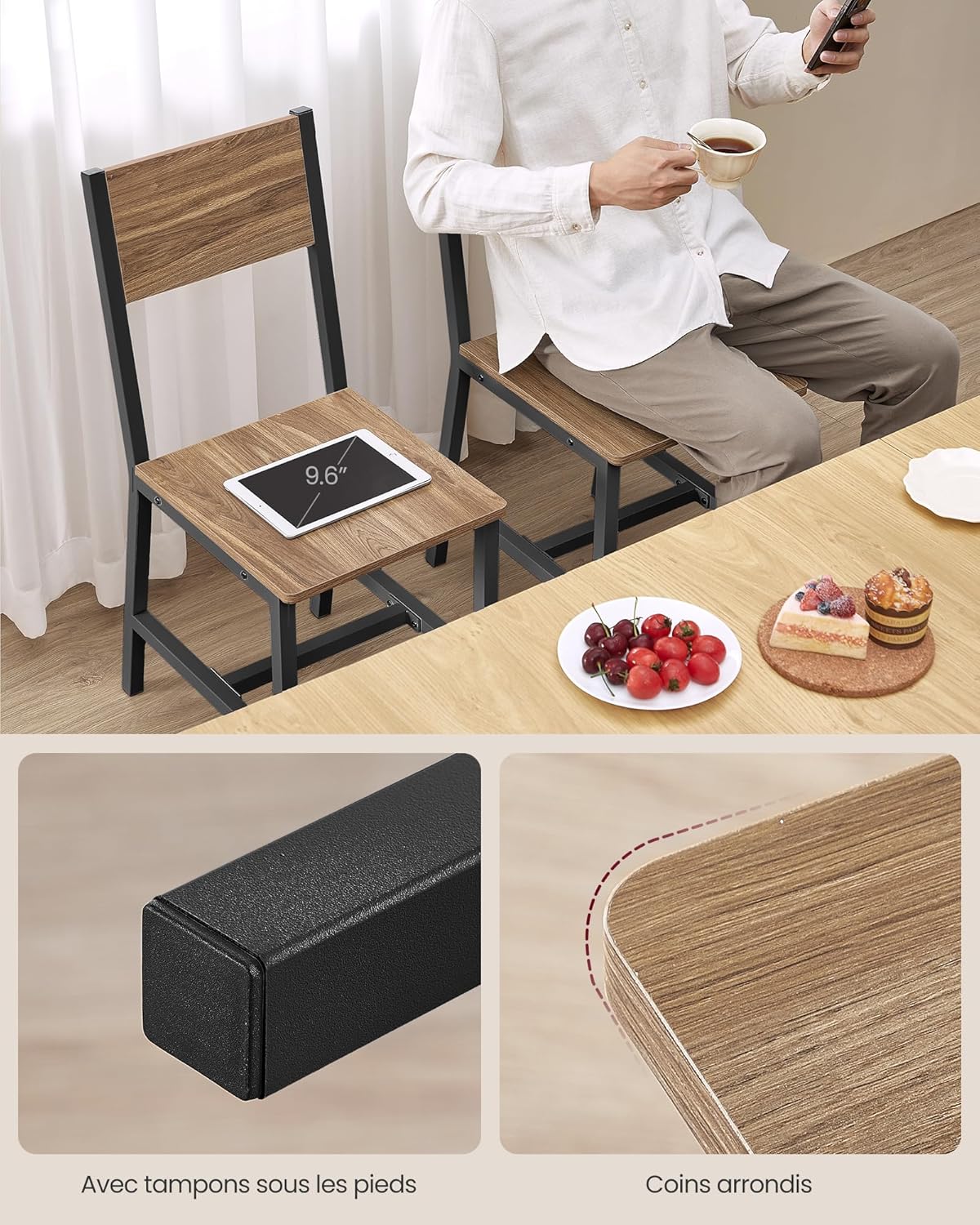 VASAGLE - Lot de 2 chaises industrielles, acier, 84x46x54 cm, LDC092Y101