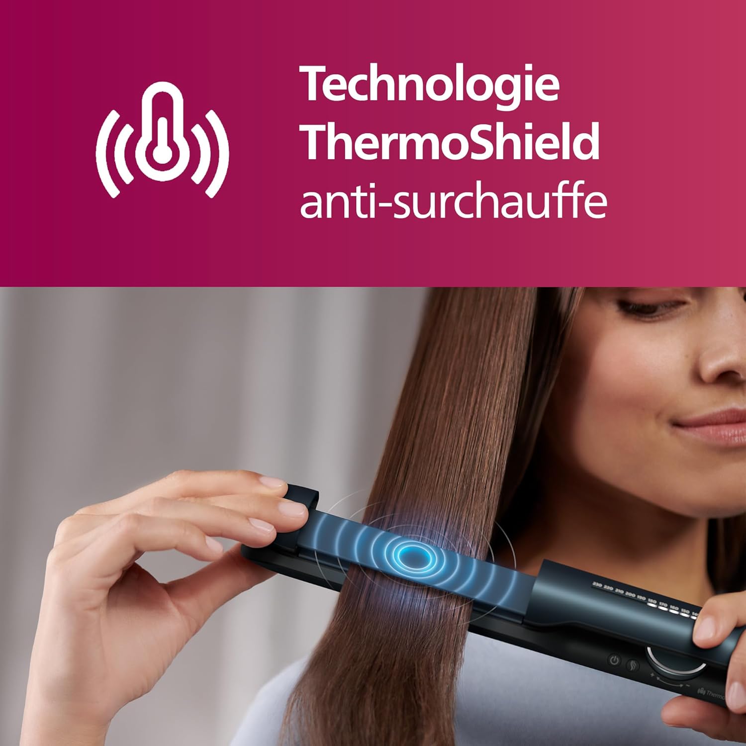 Philips - Lisseur 7000 Series - plaques céramique, ionique, ThermoShield, bleu canard - BHS732/00