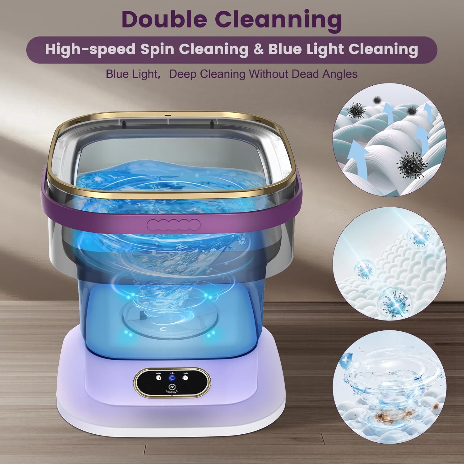 Mini Machine à Laver - 15L portable 2 en 1, essorage, 3 modes, violet