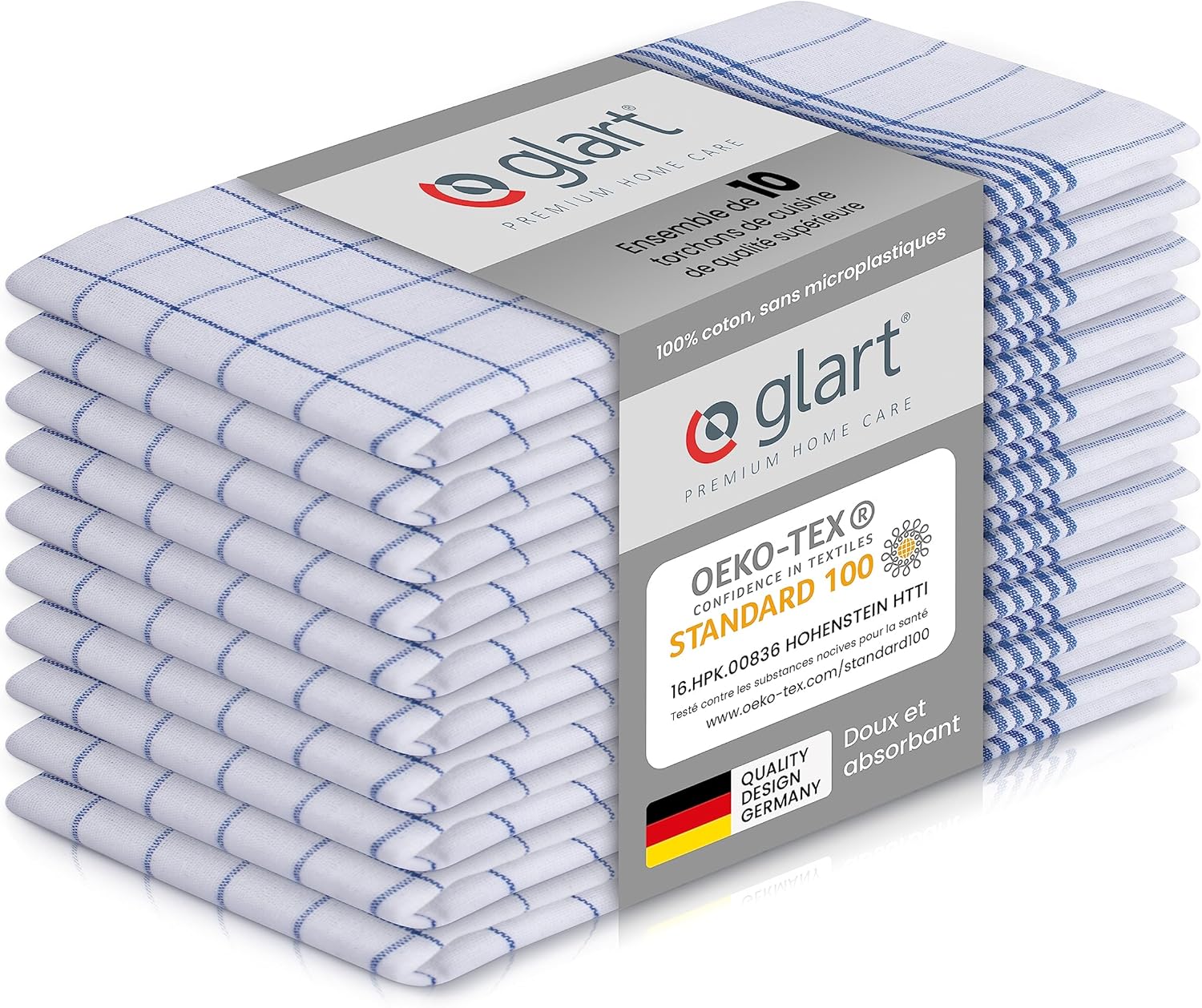 Glart - torchons (Lot de 10) - 50x70 cm - coton, absorbants, durables, OEKO-TEX, 48KB2