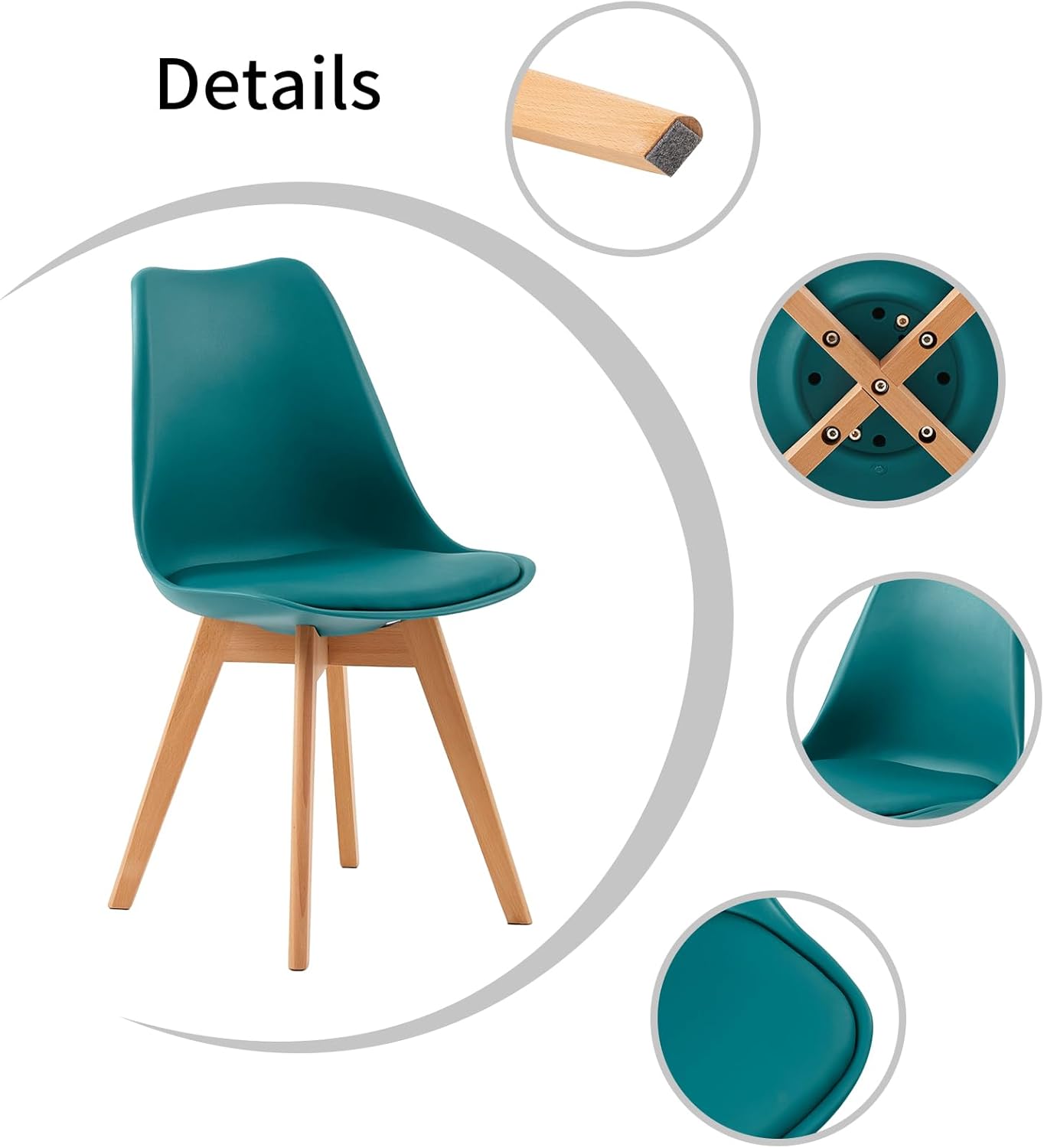 EGGREE - Lot de 8 chaises scandinaves - bois hêtre, rembourrées, turquoise