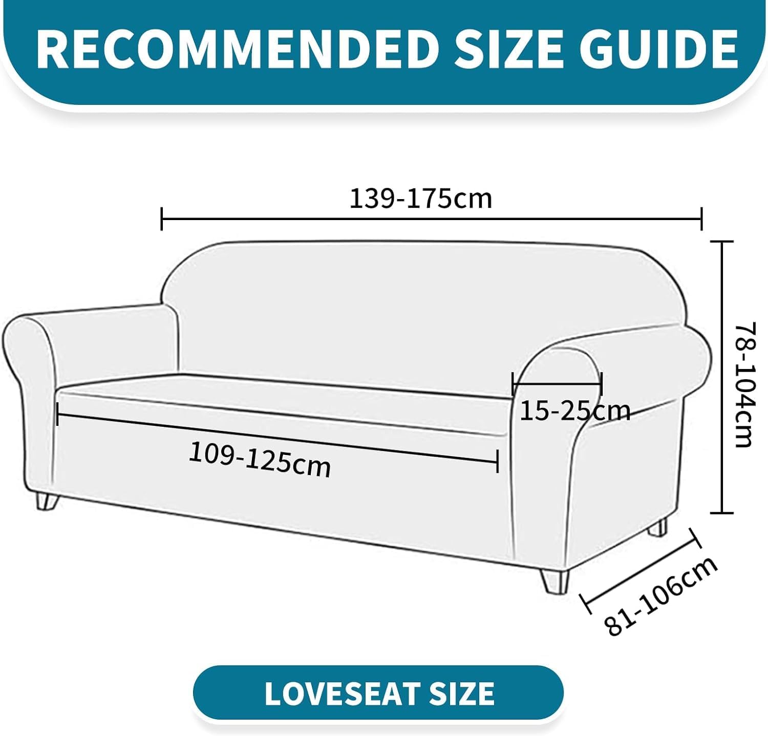 Housse canapé 2 places extensible, lavable, antidérapante, noire