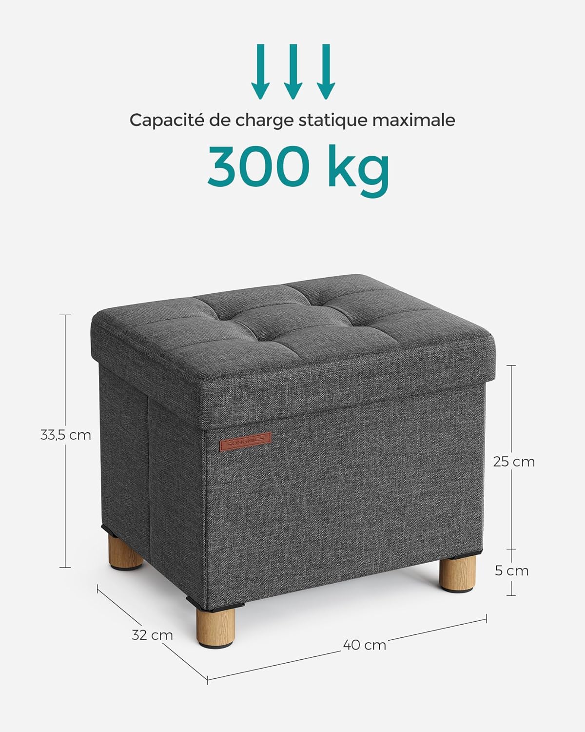 SONGMICS - Tabouret pliable 32x40x33,5 cm, rangement, 300 kg, LSF012G11