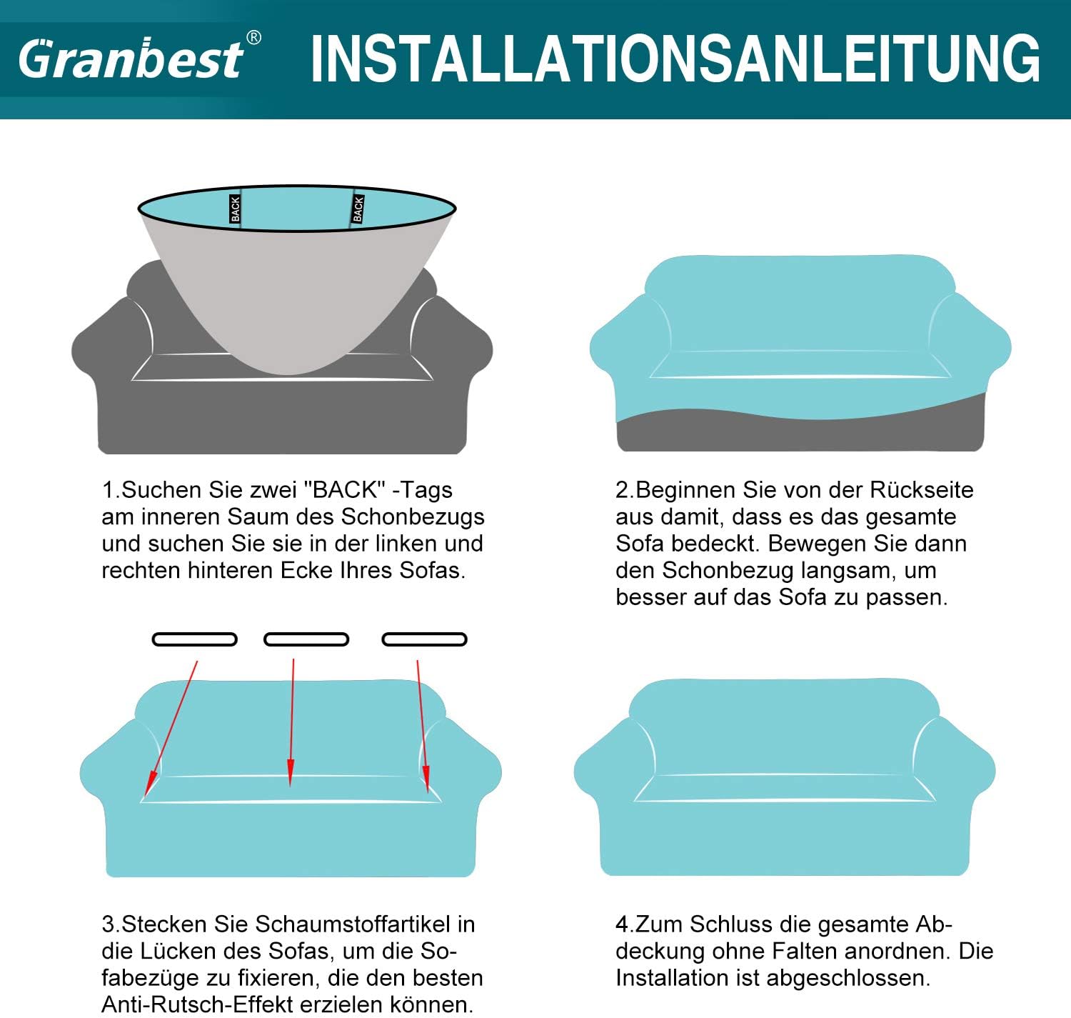 Granbest - housse canapé stretch imperméable 3 places - spandex gris