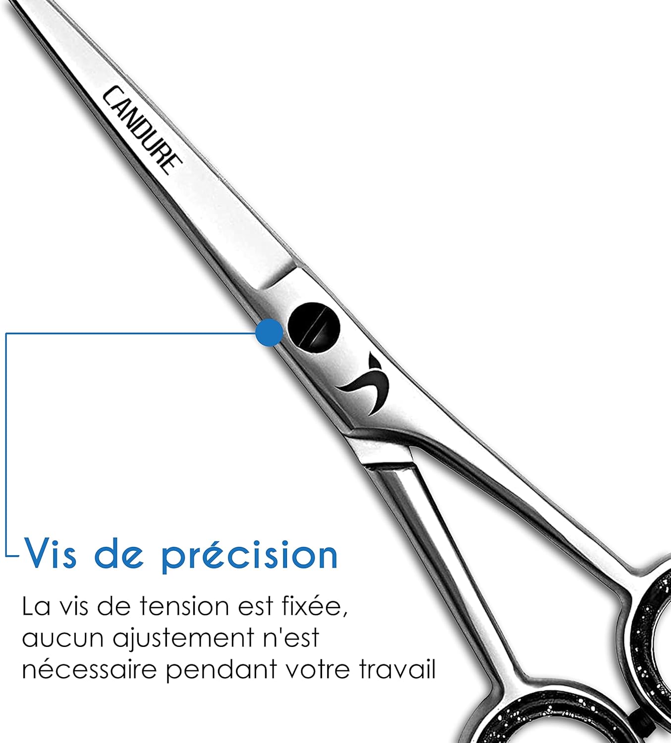 Candure - ciseaux de coiffure pro 6.5'' - inox, coupe précise
