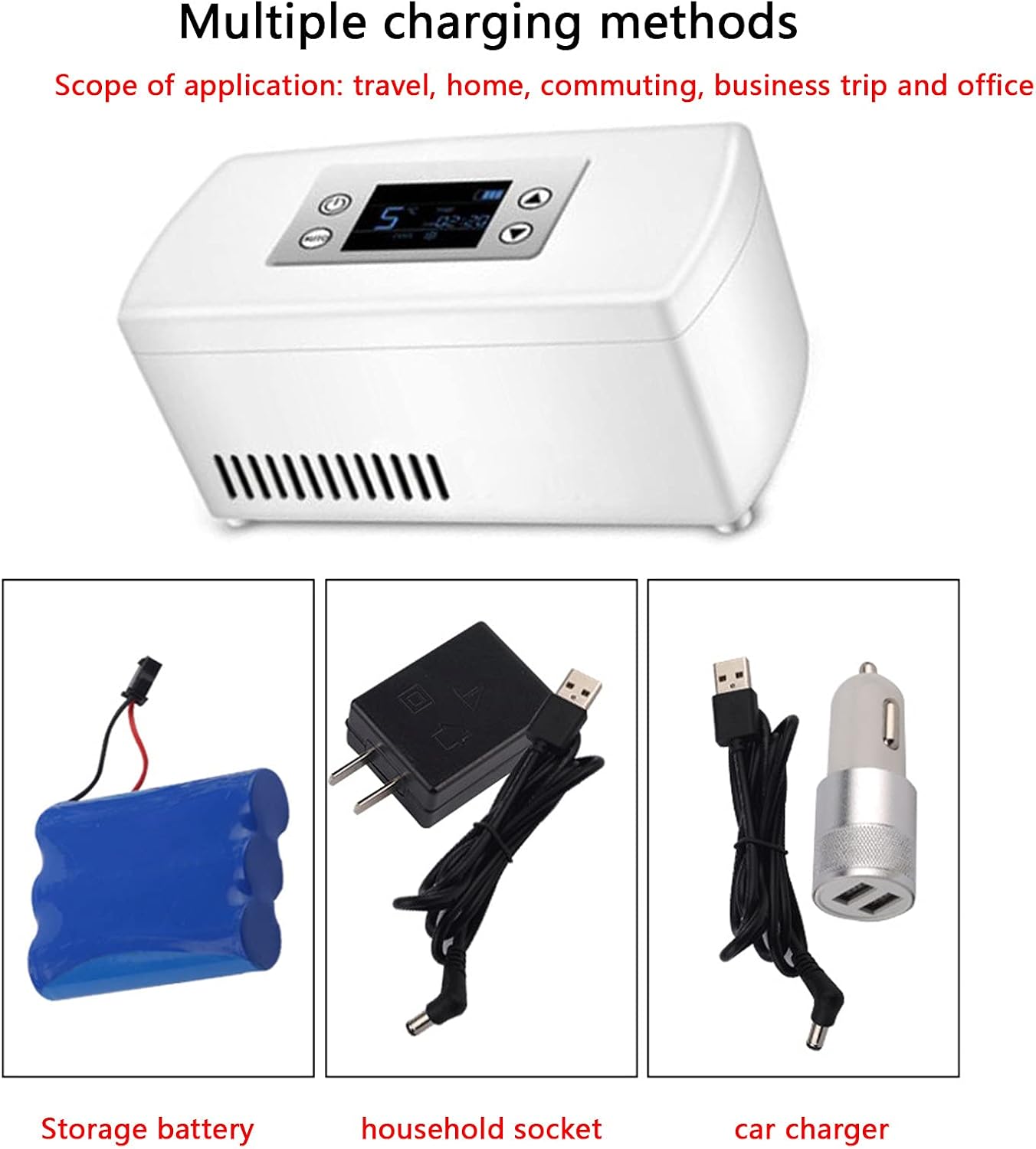 Mini réfrigérateur portable USB, écran LCD, 2-8°C, B-Dualbattery