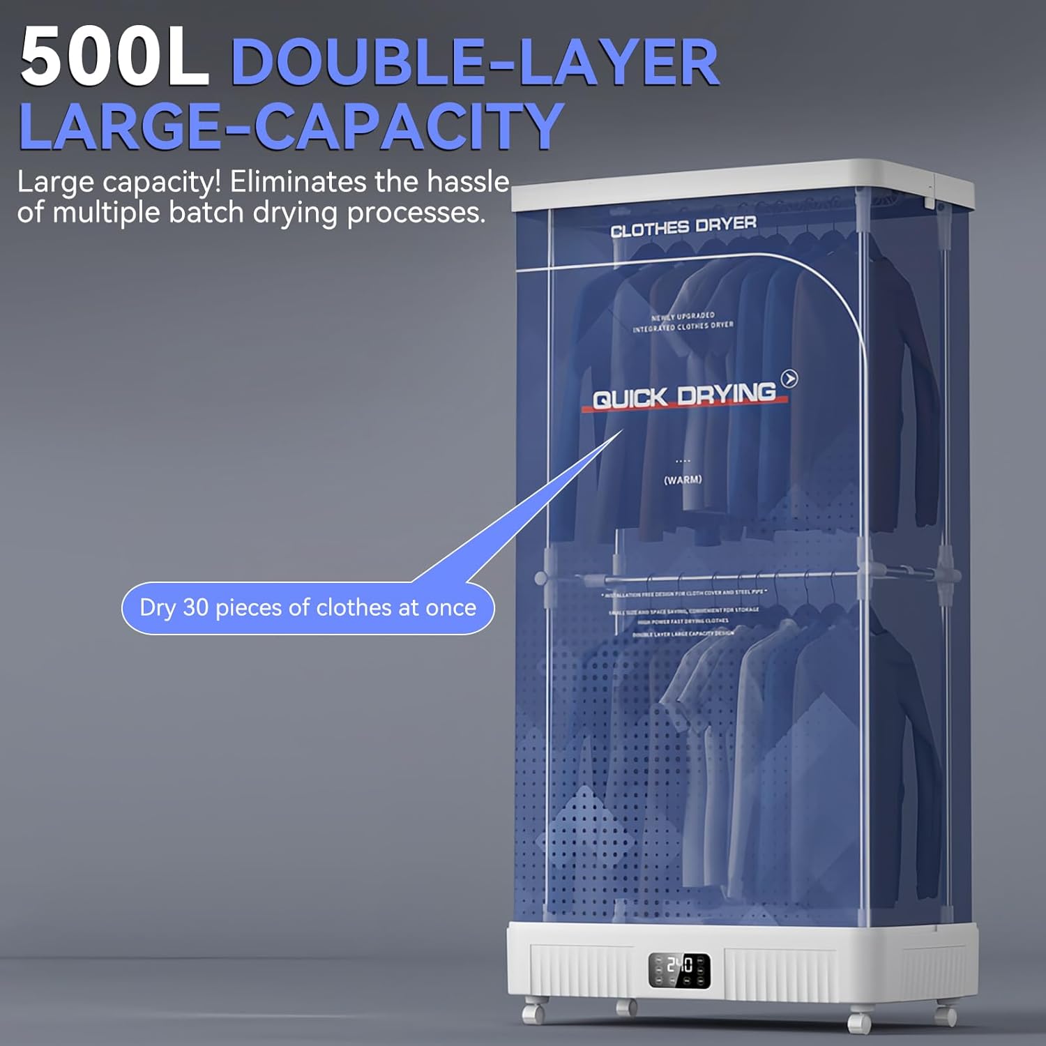 Sèche-linge électrique 2 niveaux 1300W pliable 500L avec minuterie