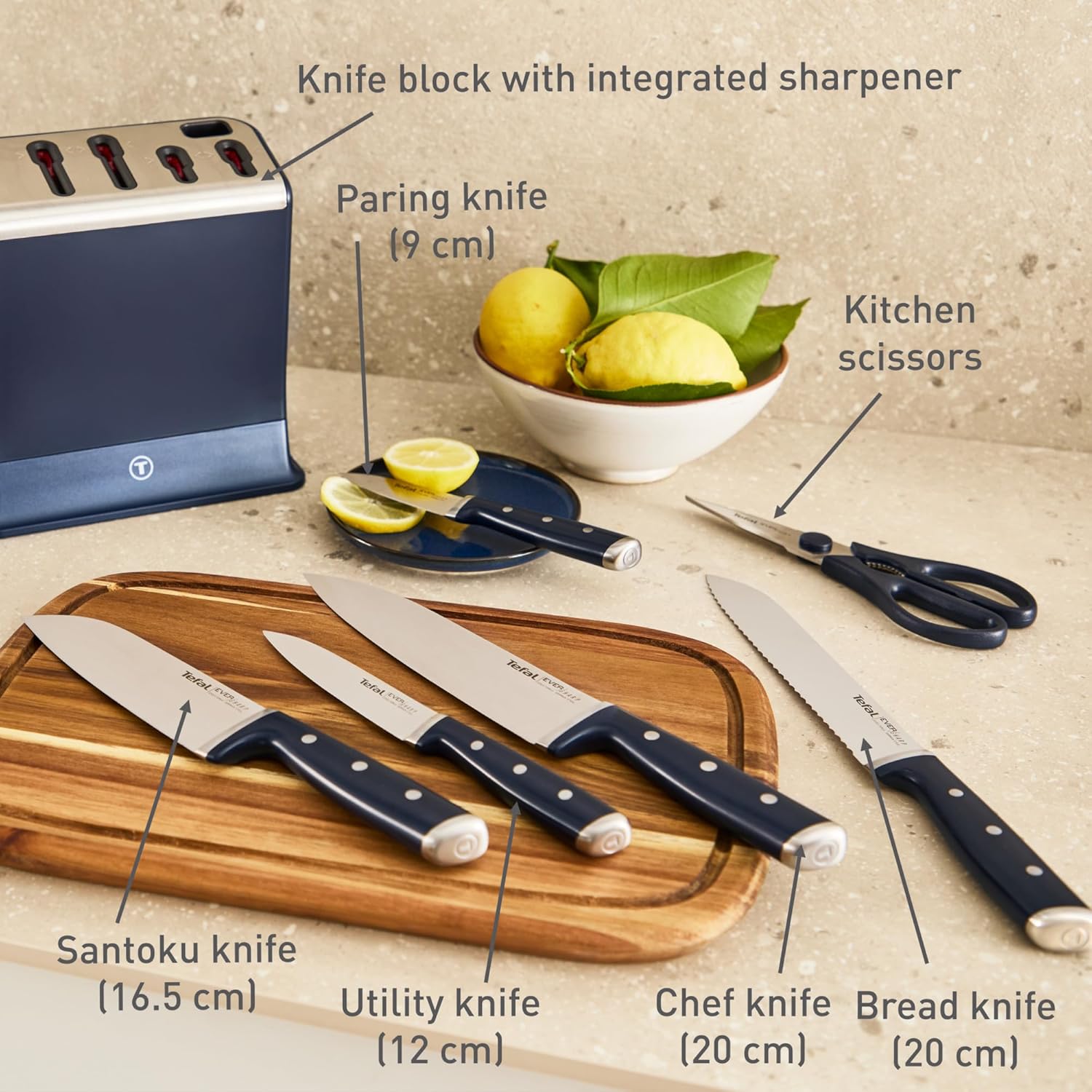 Tefal – EverSharp 6 pièces – Bloc couteaux affûteur intégré, K297S744