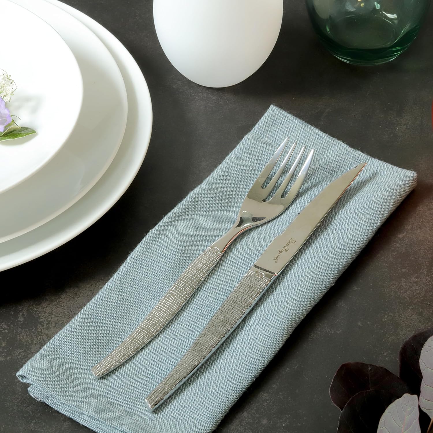 Lou Laguiole - Jet - 50 pièces, 12 pers, acier inox, finition textil