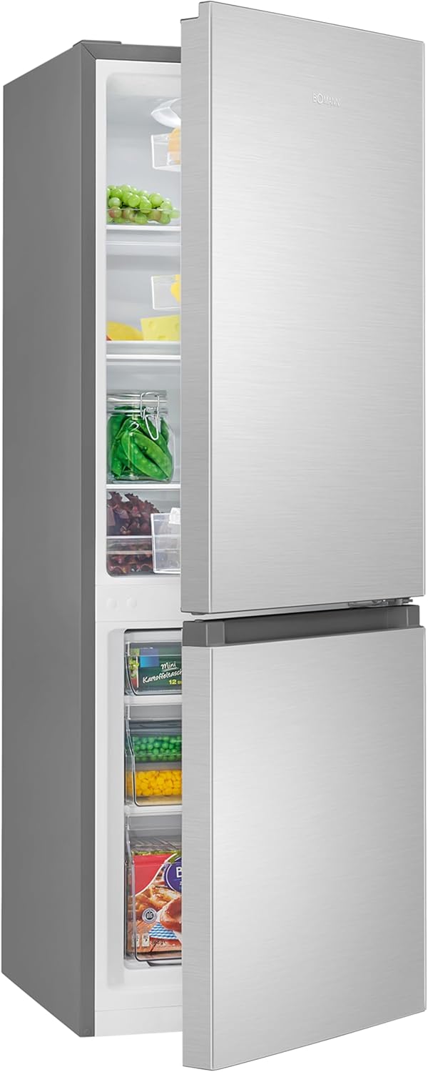 Bomann - Réfrigérateur Congélateur - 175L - Température réglable, portes réversibles, pieds ajustables, inox - KG320