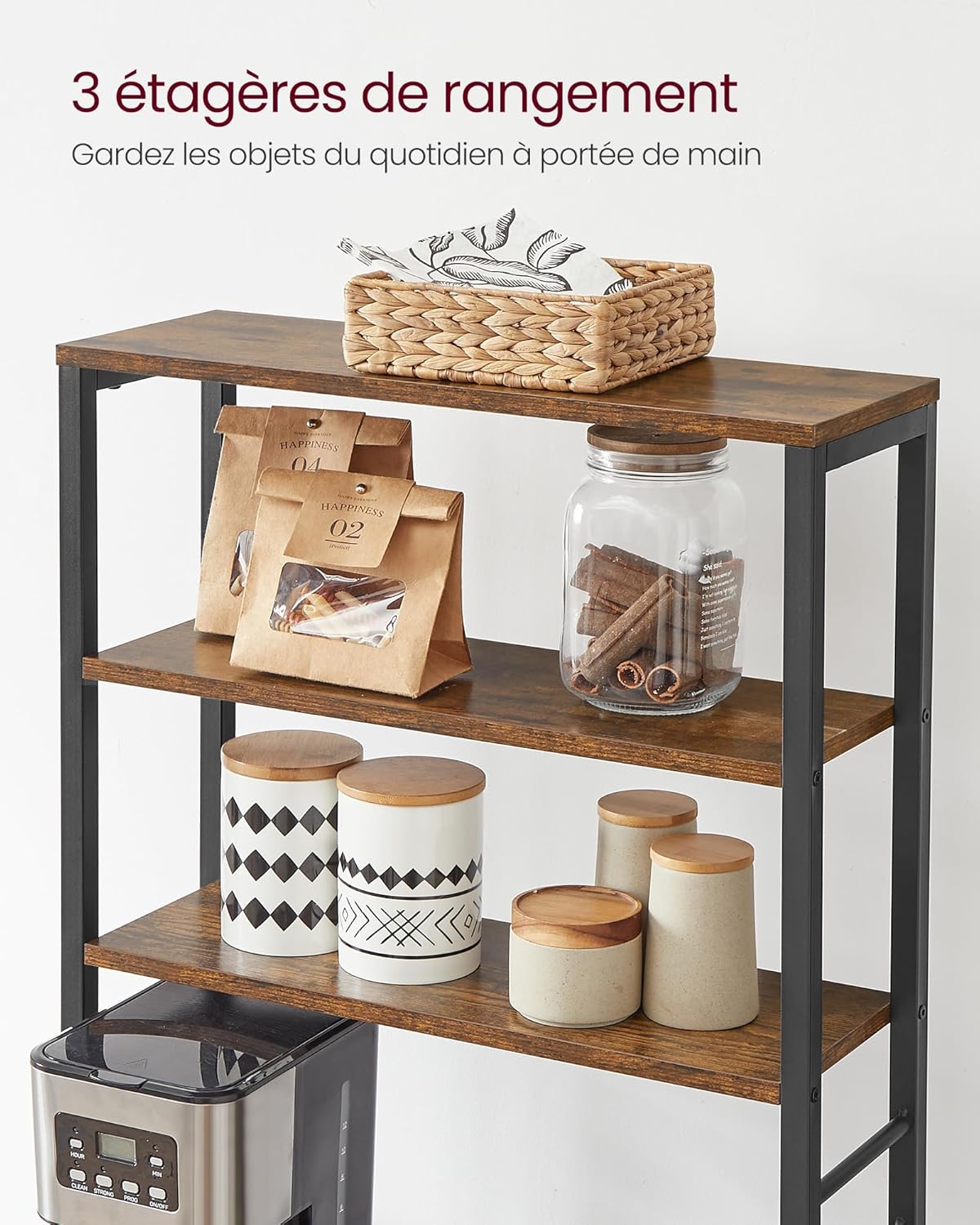 VASAGLE - étagère cuisine, acier, 40x60x167 cm, 6 niveaux, rustique - KKS024B01