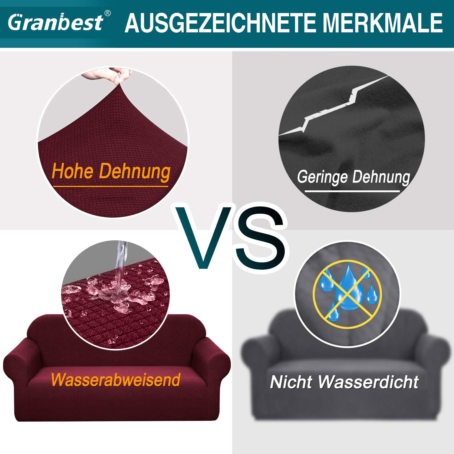 Granbest - housse de canapé imperméable 4 places spandex antidérapant