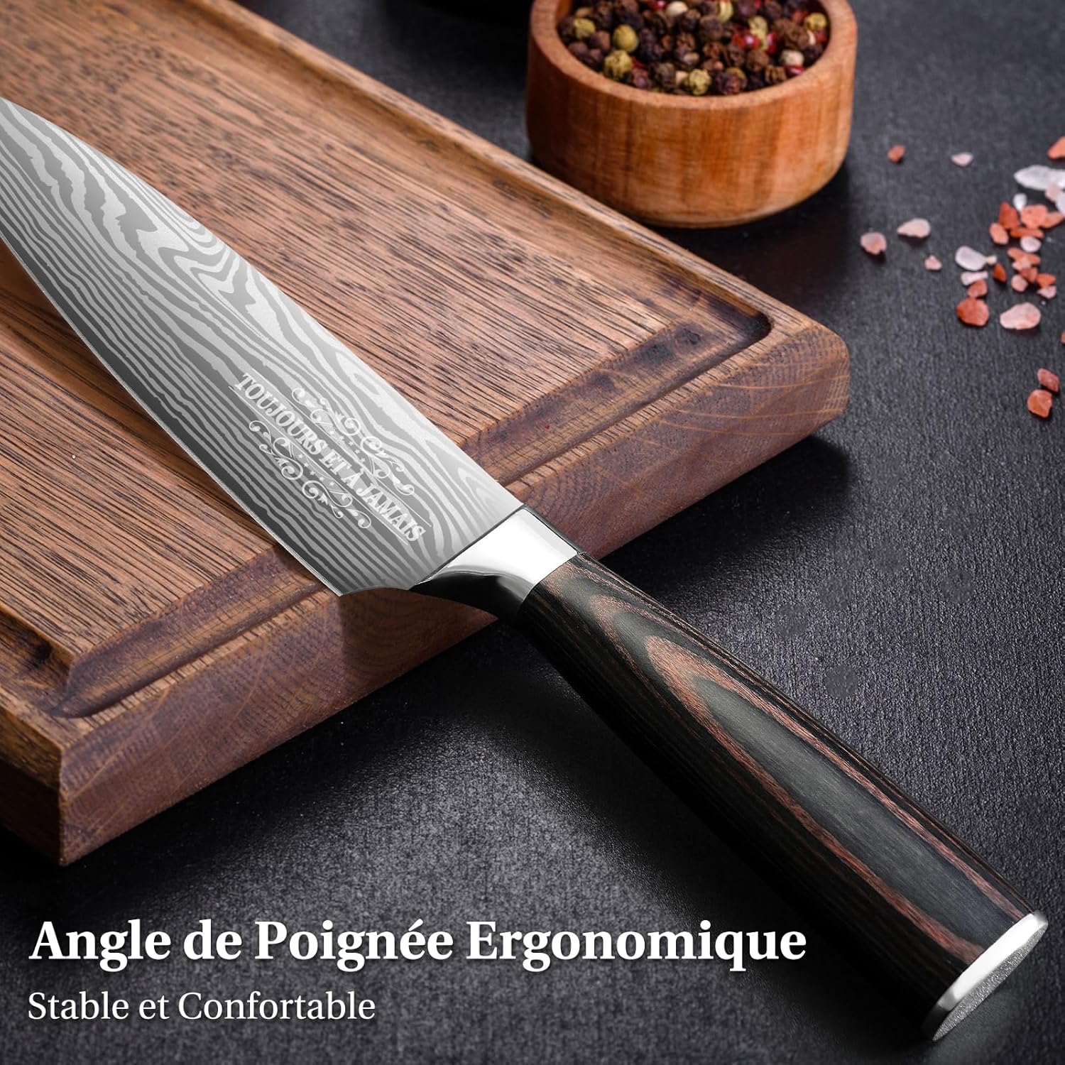 Couteau de chef personnalisé – lame inox, manche ergonomique, cadeau homme/femme, longueur 20cm