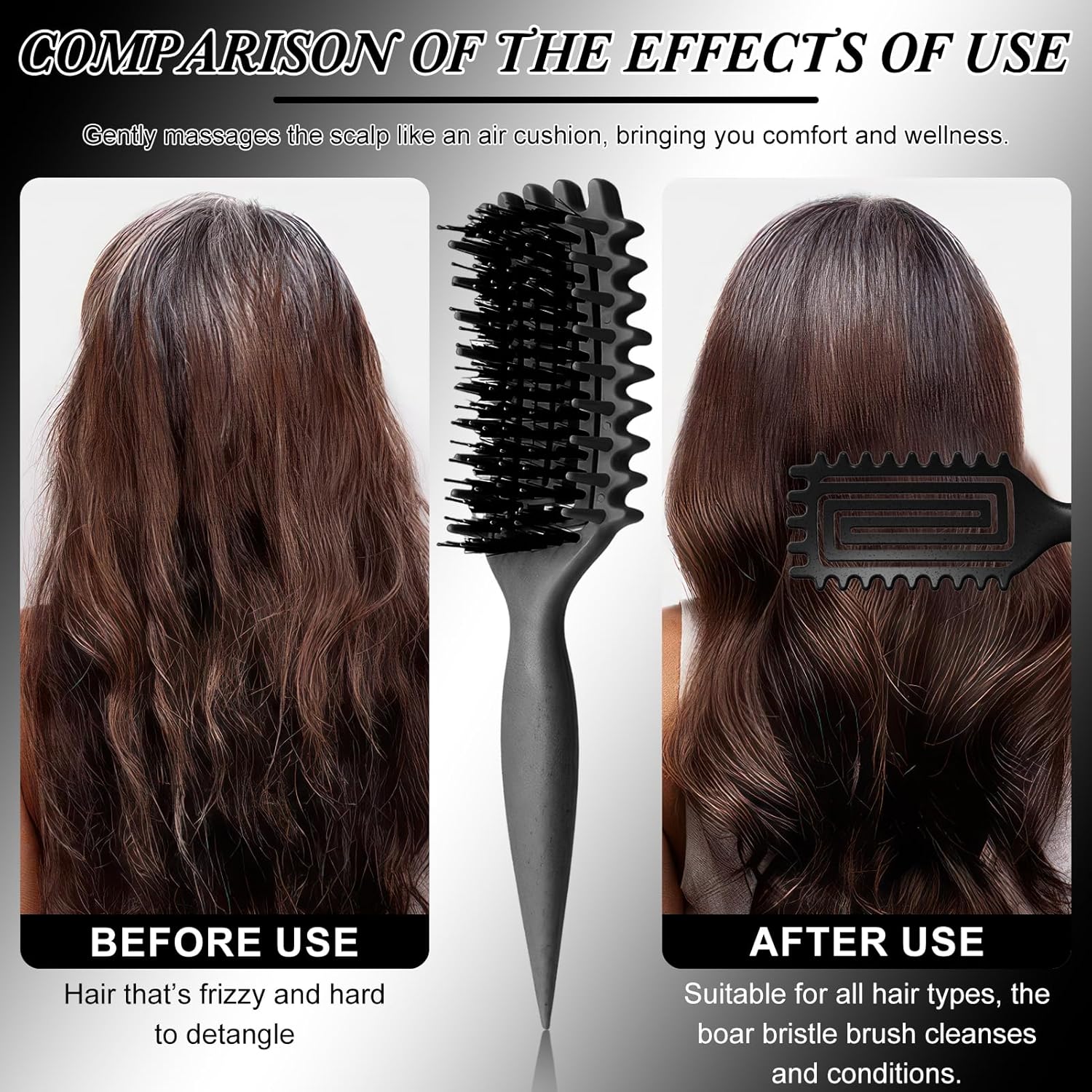 Brosse à boucles - démêlage doux, manche ergonomique, antistatique, adaptée tous âges - Noir